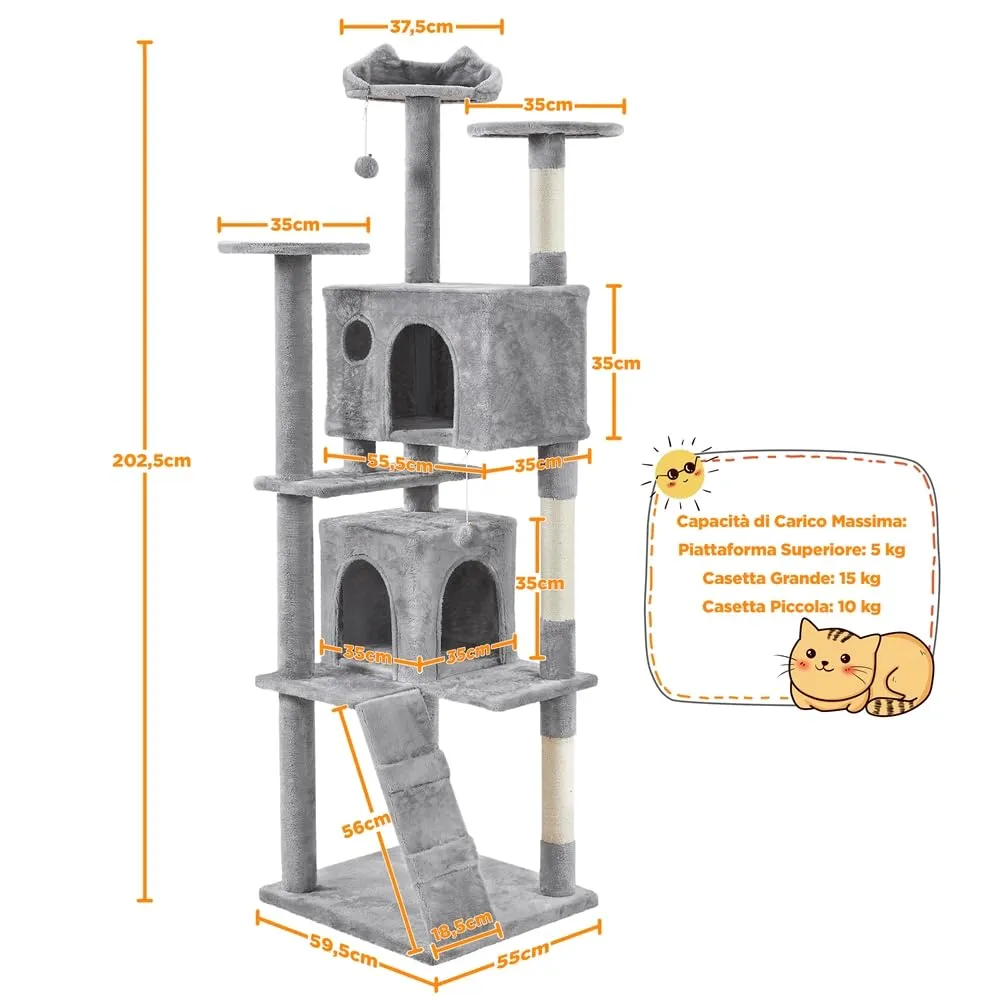 Yaheetech Albero Tiragraffi per Gatti Adulti, 202,5 cm, Grigio Chiaro - immagine 2