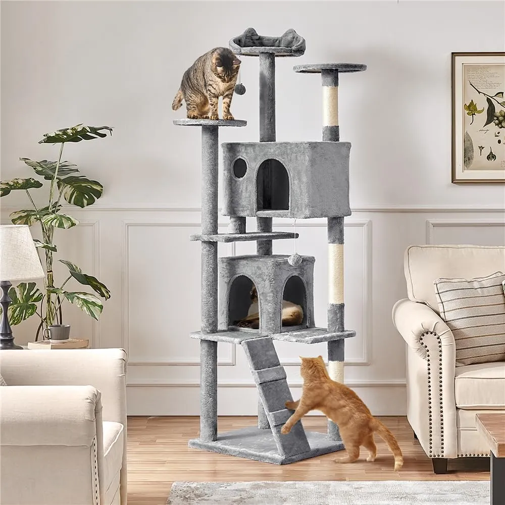 Yaheetech Albero Tiragraffi per Gatti Adulti, 202,5 cm, Grigio Chiaro - immagine 3