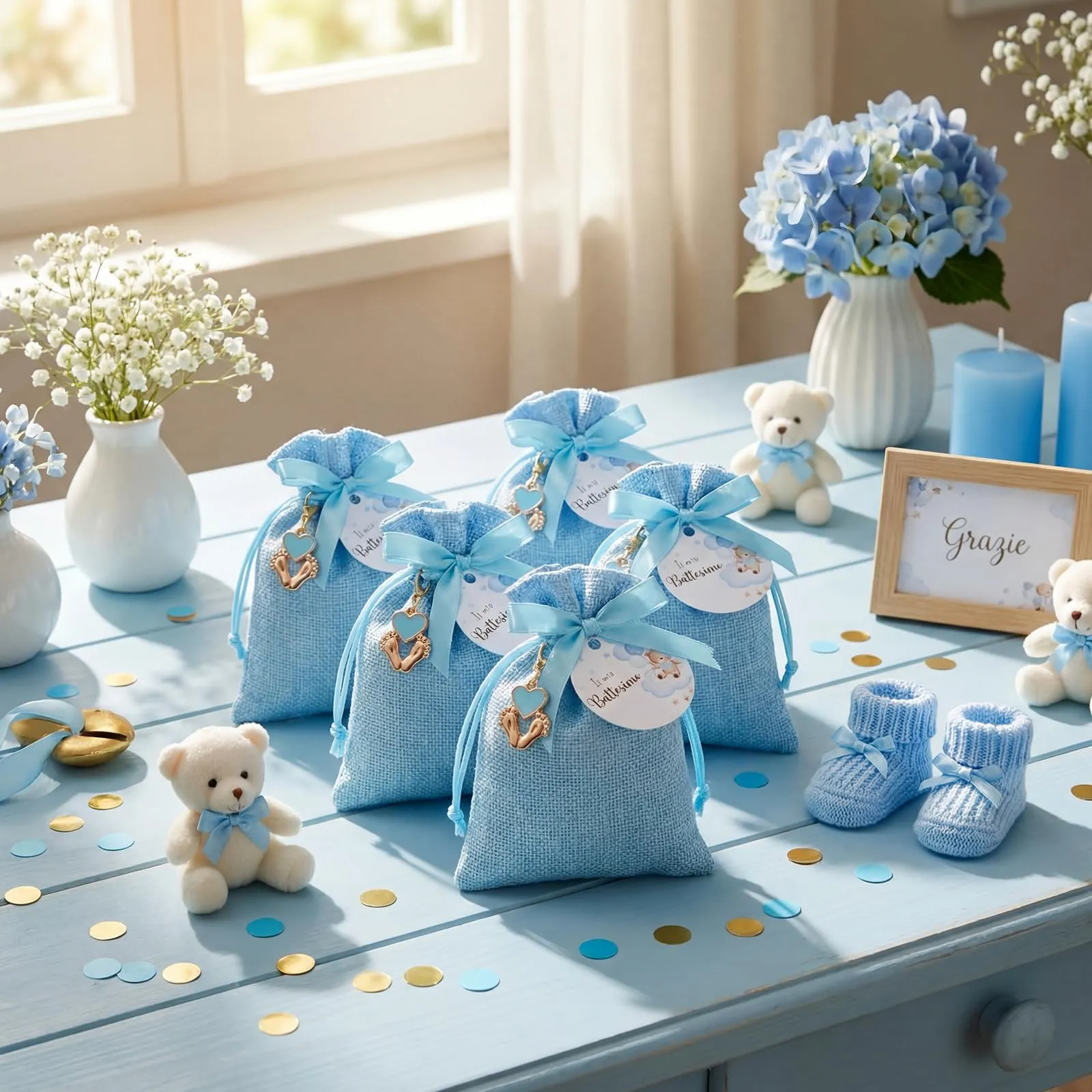 BBTO Set Bomboniere per Battesimo, Orso, Blu, 30 Set - immagine 2