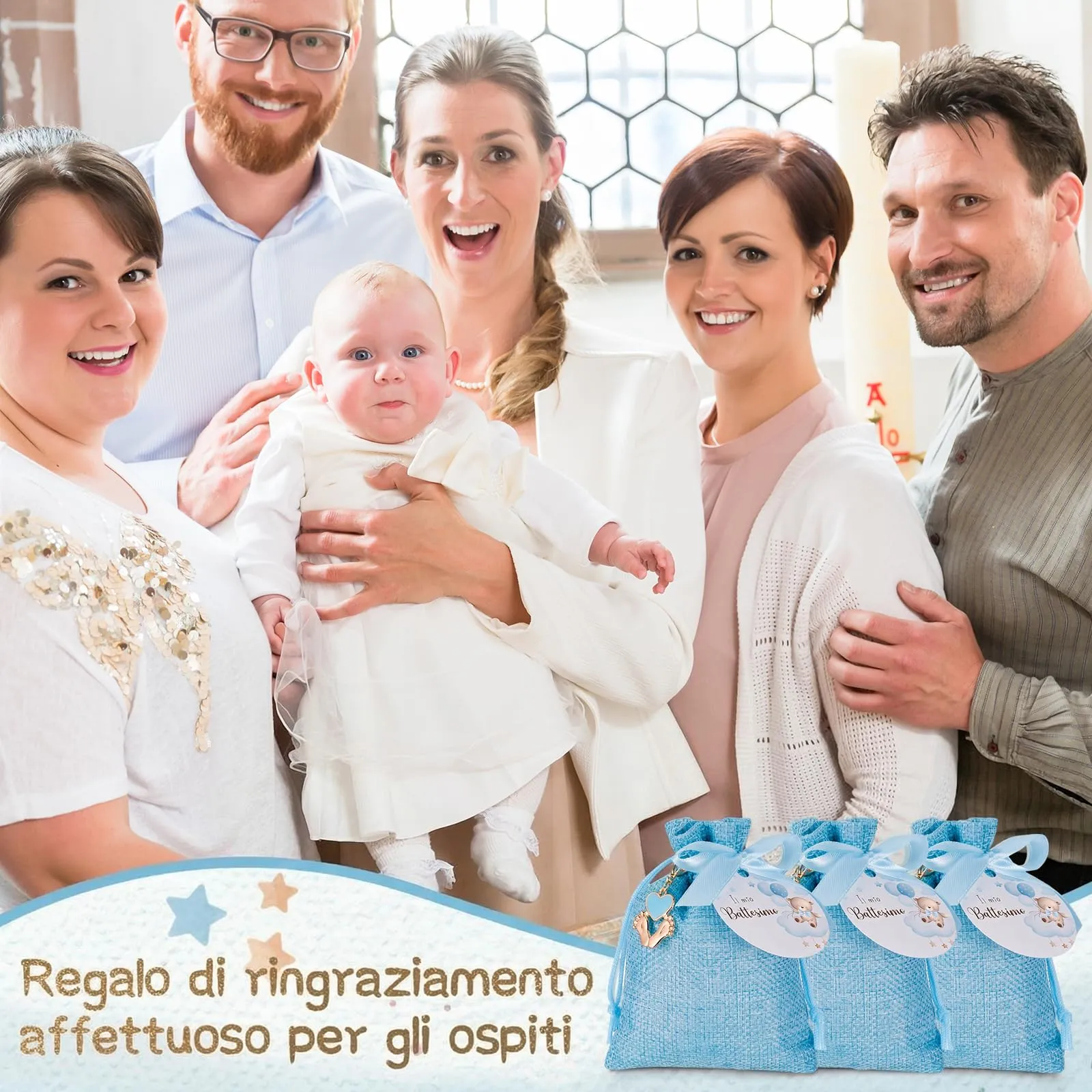 BBTO Set Bomboniere per Battesimo, Orso, Blu, 30 Set - immagine 5