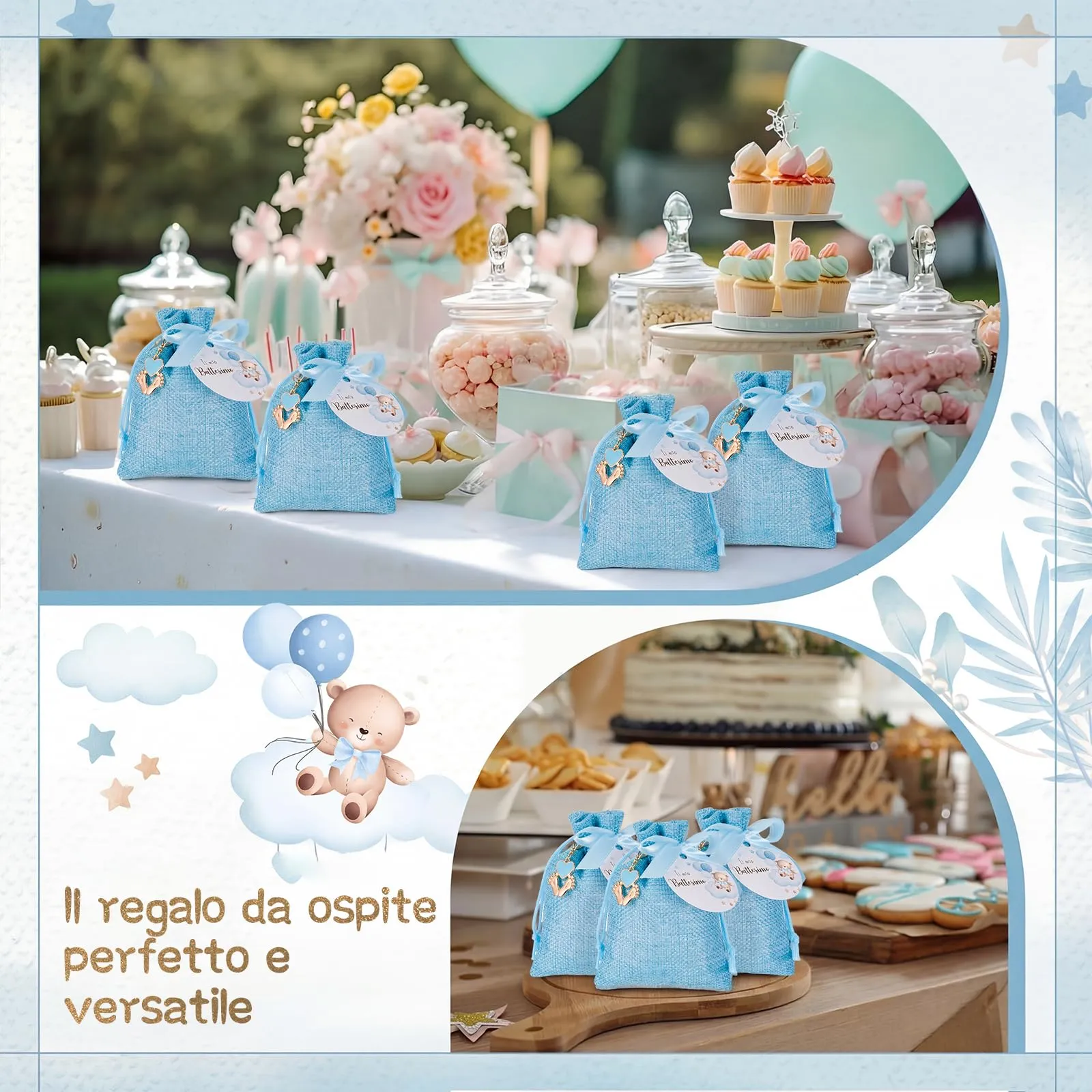 BBTO Set Bomboniere per Battesimo, Orso, Blu, 30 Set - immagine 7
