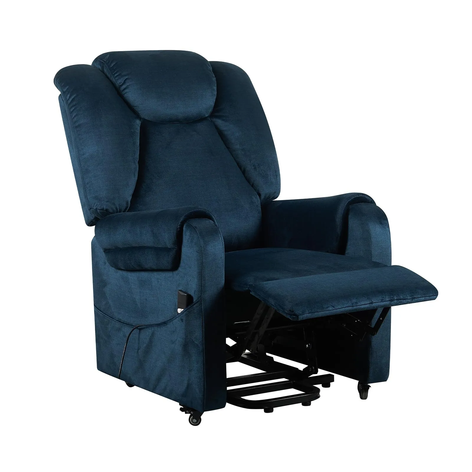 Poltrone Italia Poltrona Relax Elettrica 2 motori, reclinazione indipendente schienale e pediera, 4 ruote, tessuto premium, Blu - immagine 3