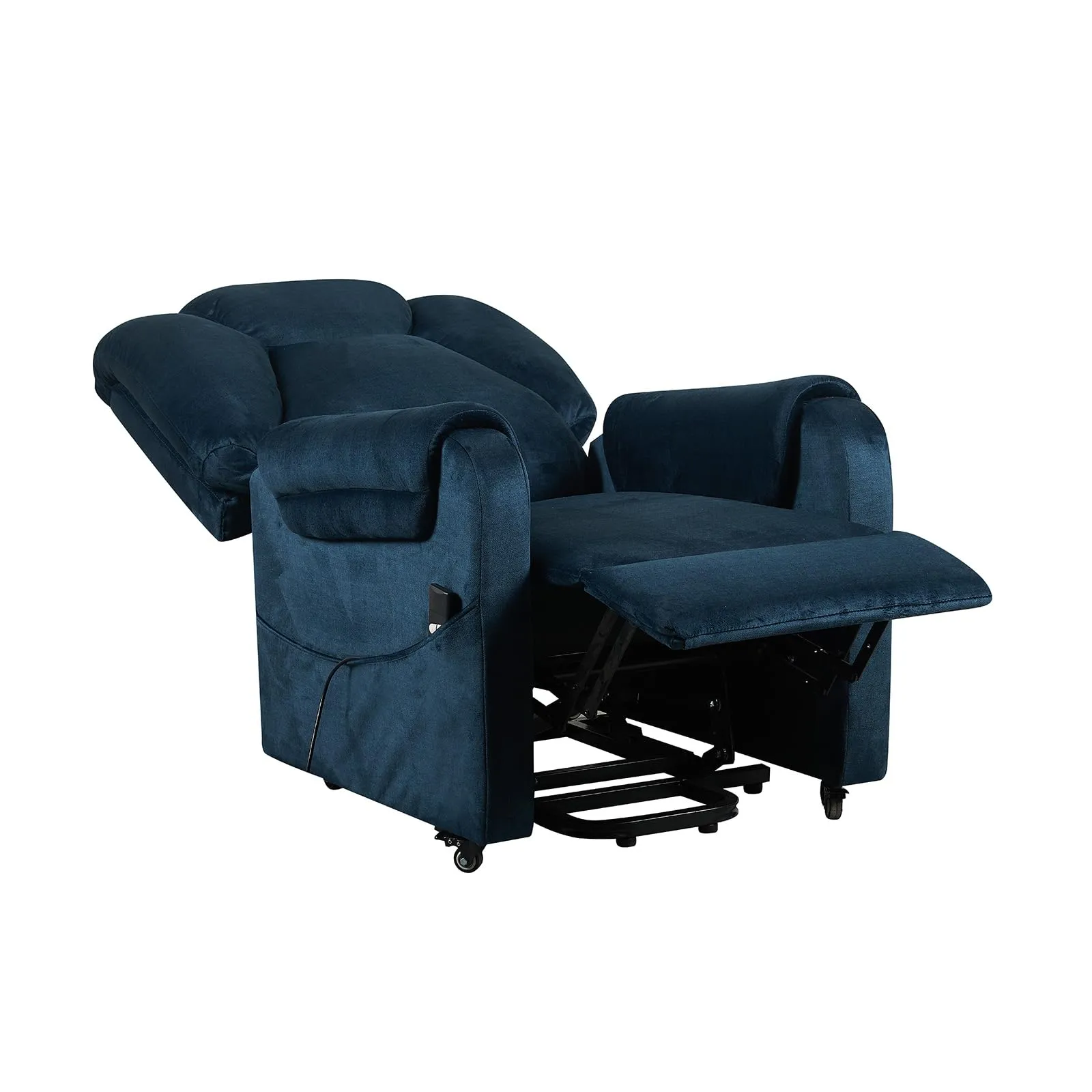 Poltrone Italia Poltrona Relax Elettrica 2 motori, reclinazione indipendente schienale e pediera, 4 ruote, tessuto premium, Blu - immagine 4