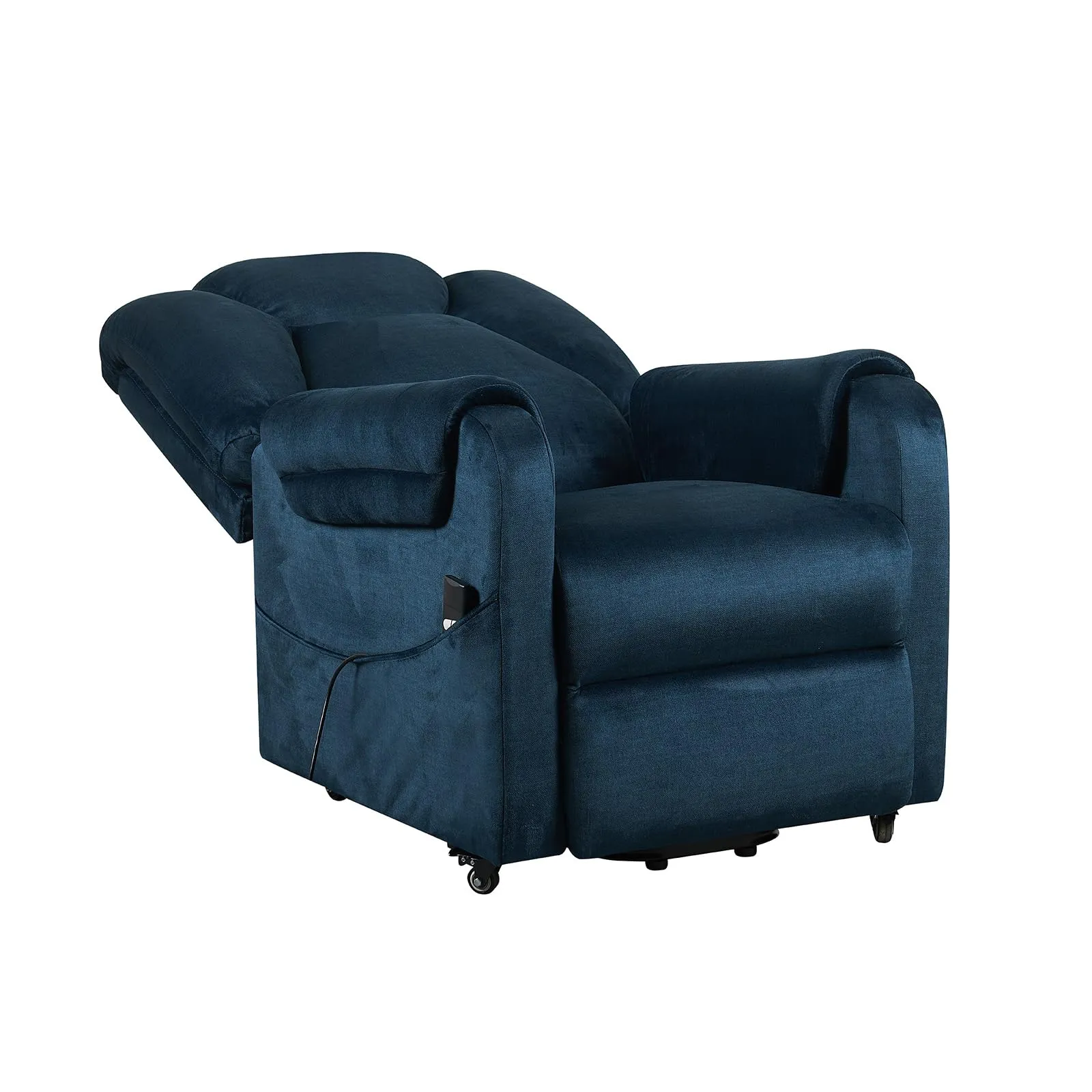Poltrone Italia Poltrona Relax Elettrica 2 motori, reclinazione indipendente schienale e pediera, 4 ruote, tessuto premium, Blu - immagine 5