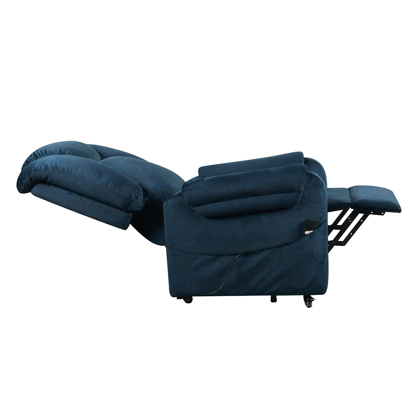 Poltrone Italia Poltrona Relax Elettrica 2 motori, reclinazione indipendente schienale e pediera, 4 ruote, tessuto premium, Blu - immagine 6