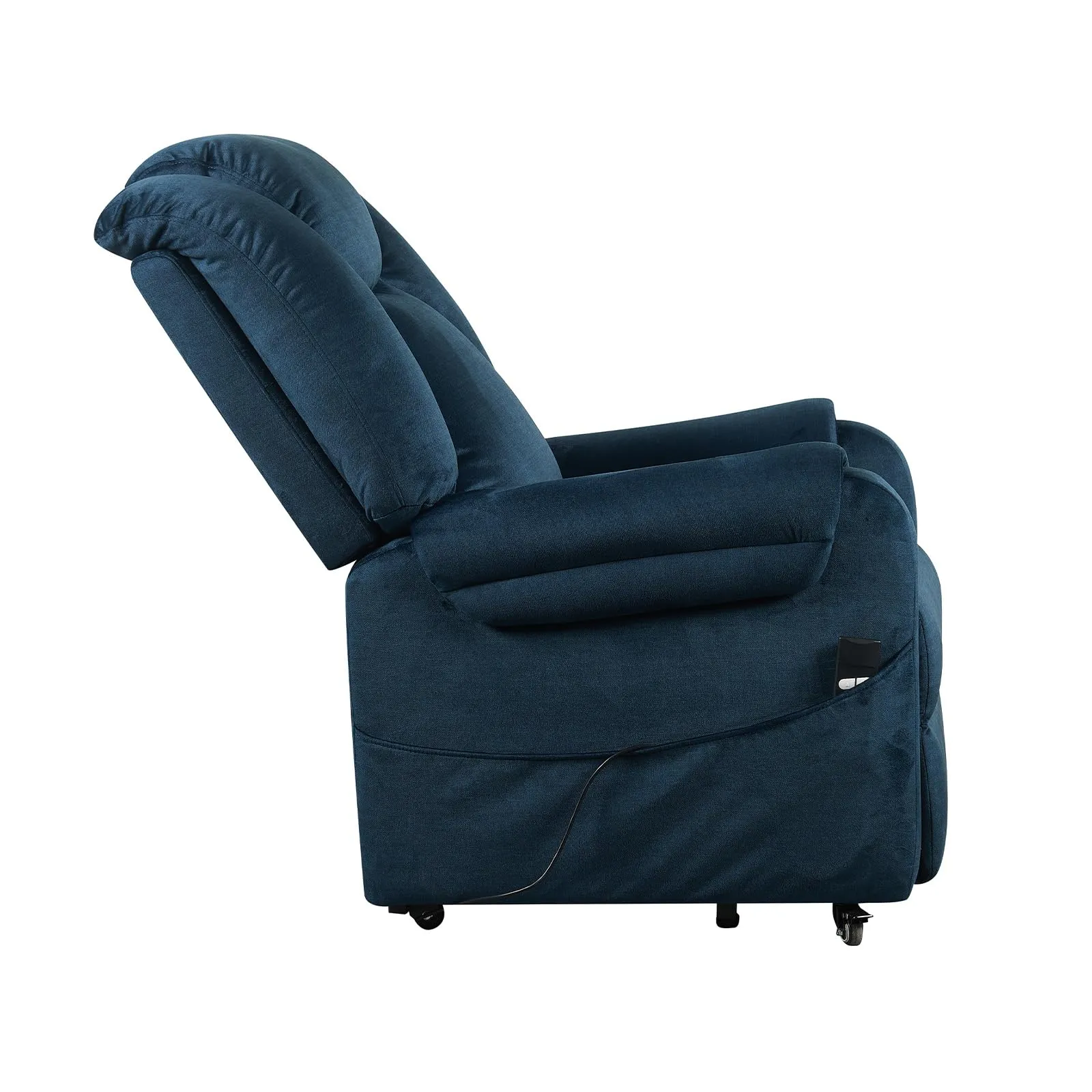 Poltrone Italia Poltrona Relax Elettrica 2 motori, reclinazione indipendente schienale e pediera, 4 ruote, tessuto premium, Blu - immagine 7