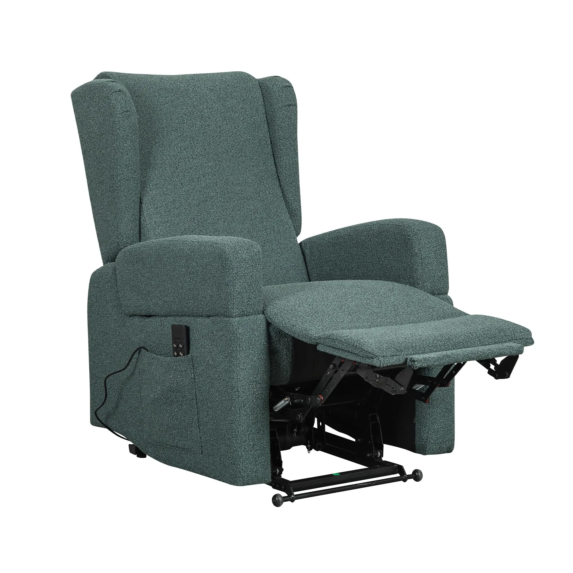 Poltrone Italia Poltrona Relax Elettrica Vertical 2 Motori Zero Gravity, Braccioli Estraibili, Tavolino, Memory, Bouclè Verde - immagine 3