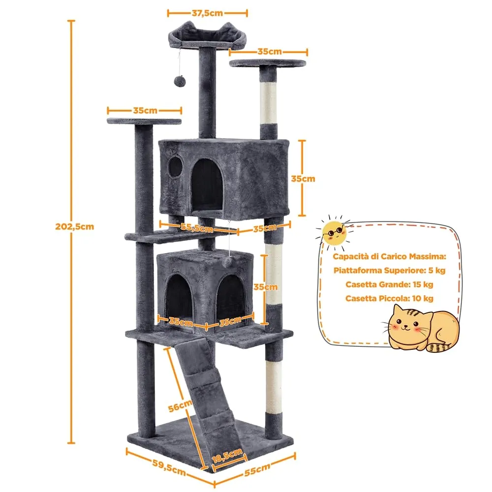 Yaheetech Albero Tiragraffi per Gatti Adulti, 202,5 cm, Grigio Scuro - immagine 2