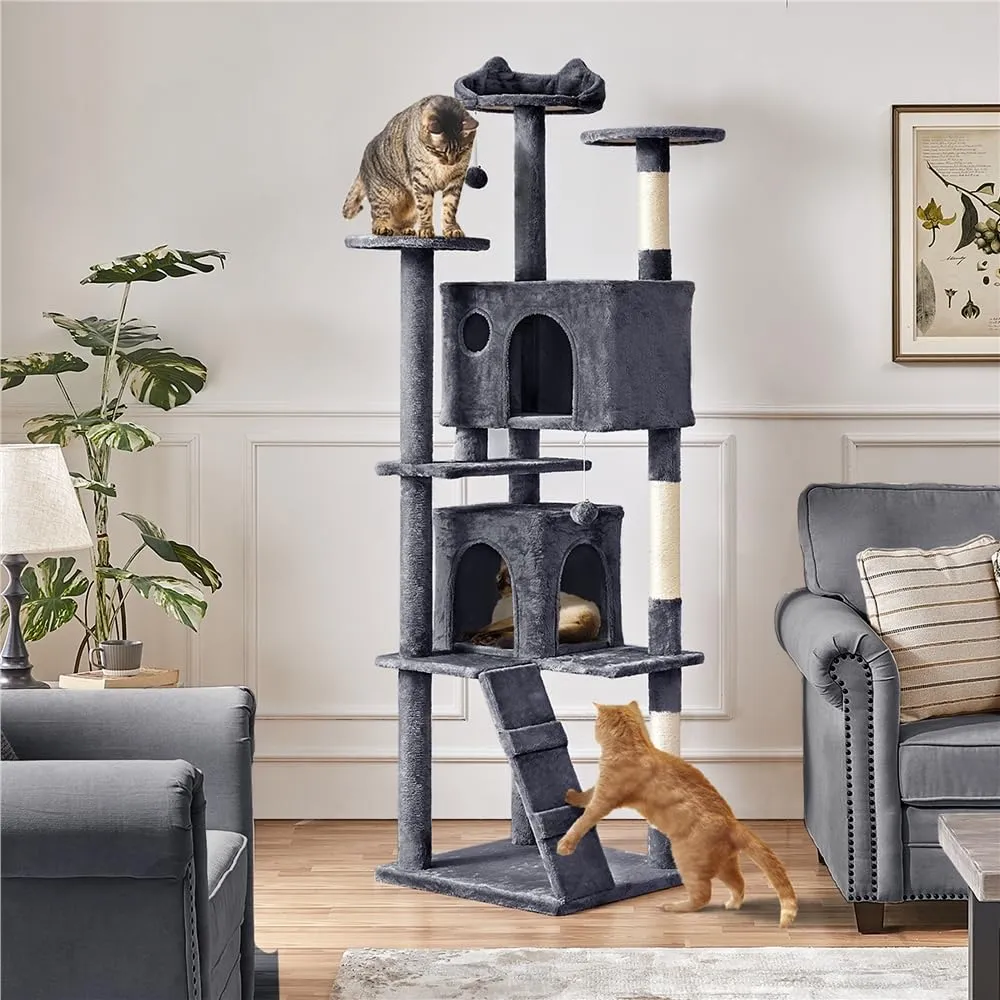 Yaheetech Albero Tiragraffi per Gatti Adulti, 202,5 cm, Grigio Scuro - immagine 3