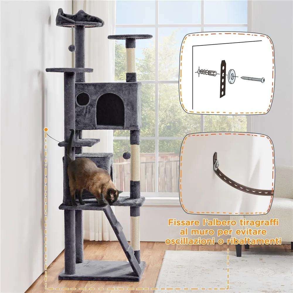 Yaheetech Albero Tiragraffi per Gatti Adulti, 202,5 cm, Grigio Scuro - immagine 5
