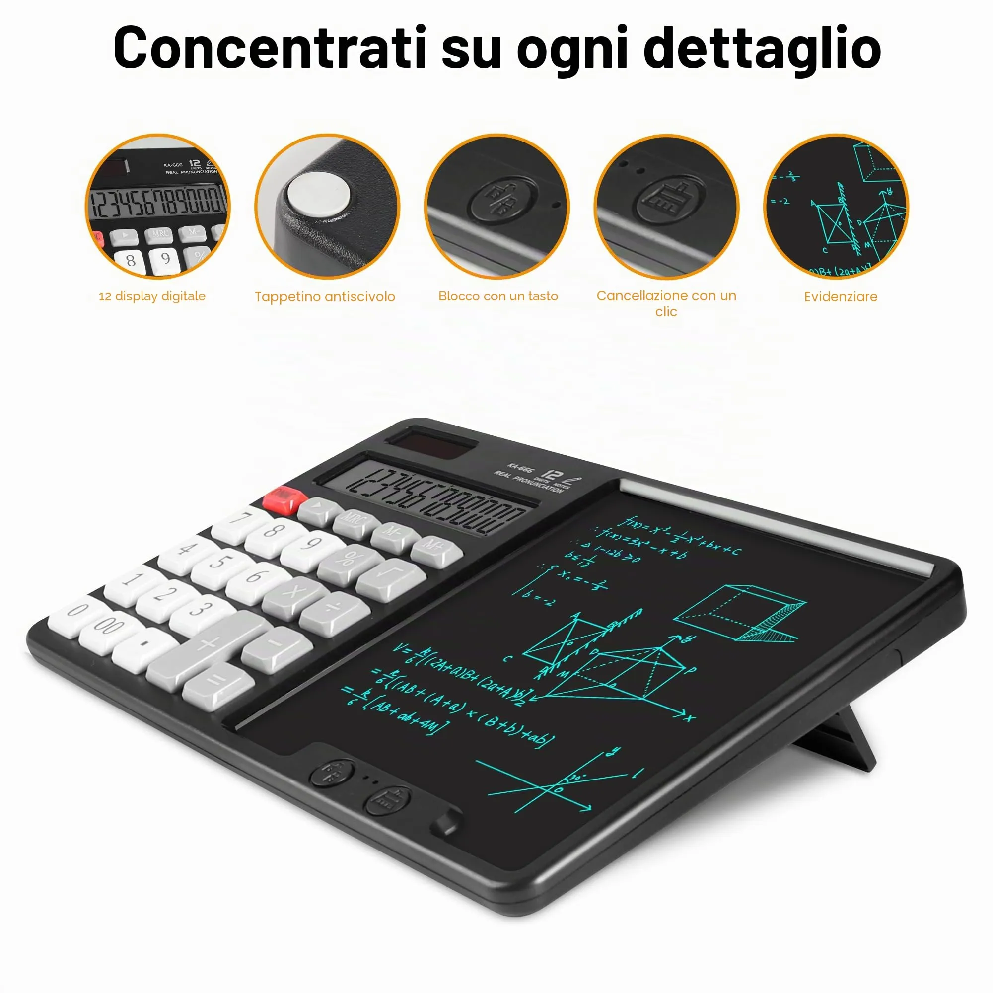 HIHUHEN Calcolatrice da Tavolo 12 Cifre HY-666S con Energia Solare e Batterie AA - immagine 2