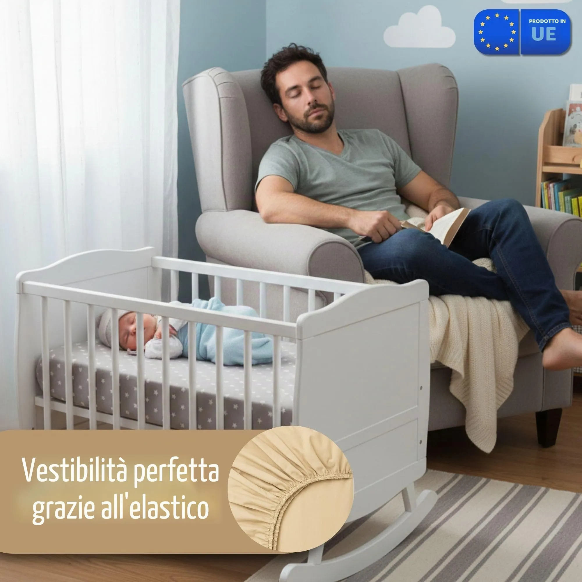 Totsy Baby Set di 3 Lenzuola con Angoli e Coprimaterasso Impermeabile per Passeggino, 40x90 cm, Beige - immagine 3