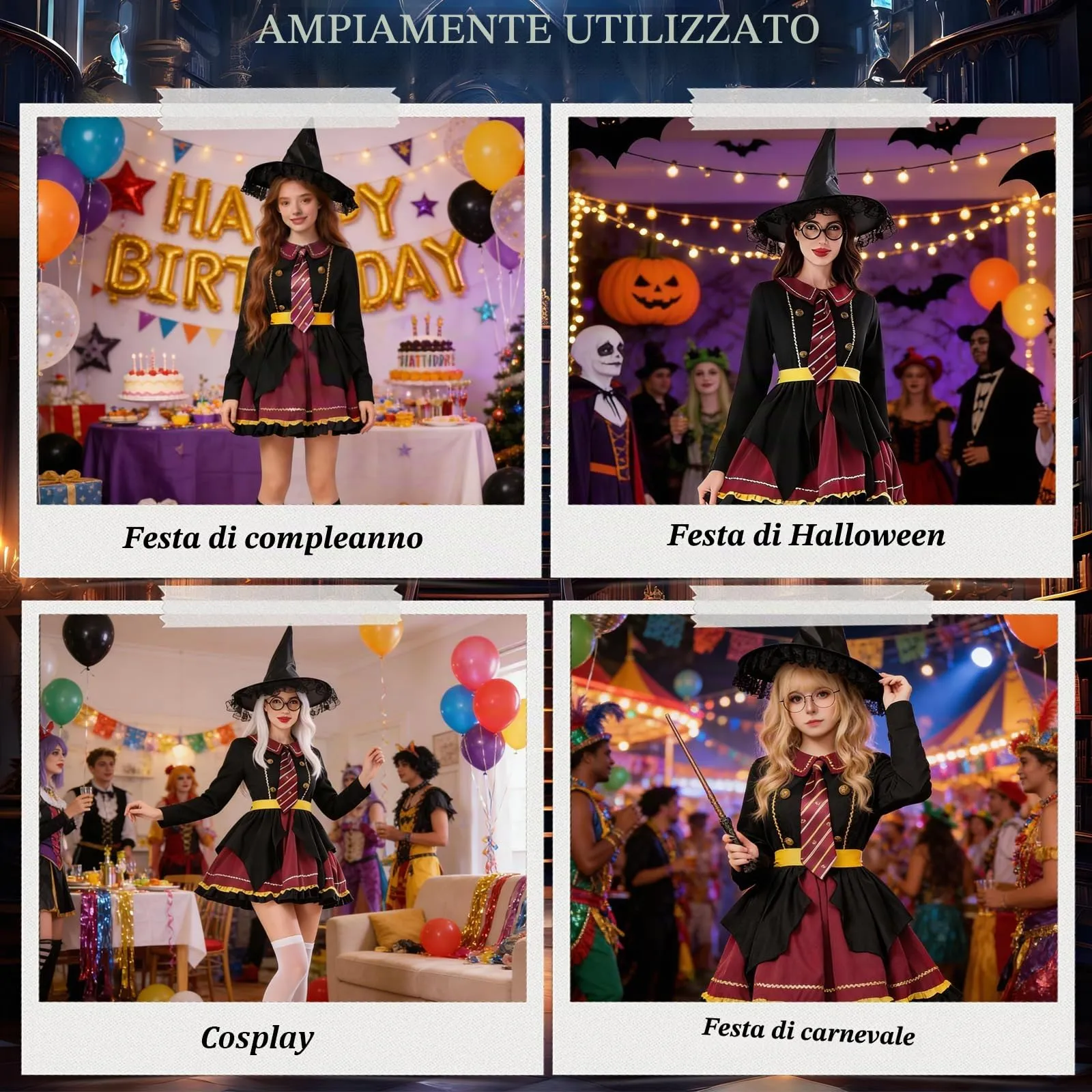 Yunlaishaocer Costume da Mago 4 Pezzi per Donne e Ragazze con Cappello, Abito Lolita, Cravatta e Cintura, S - immagine 6