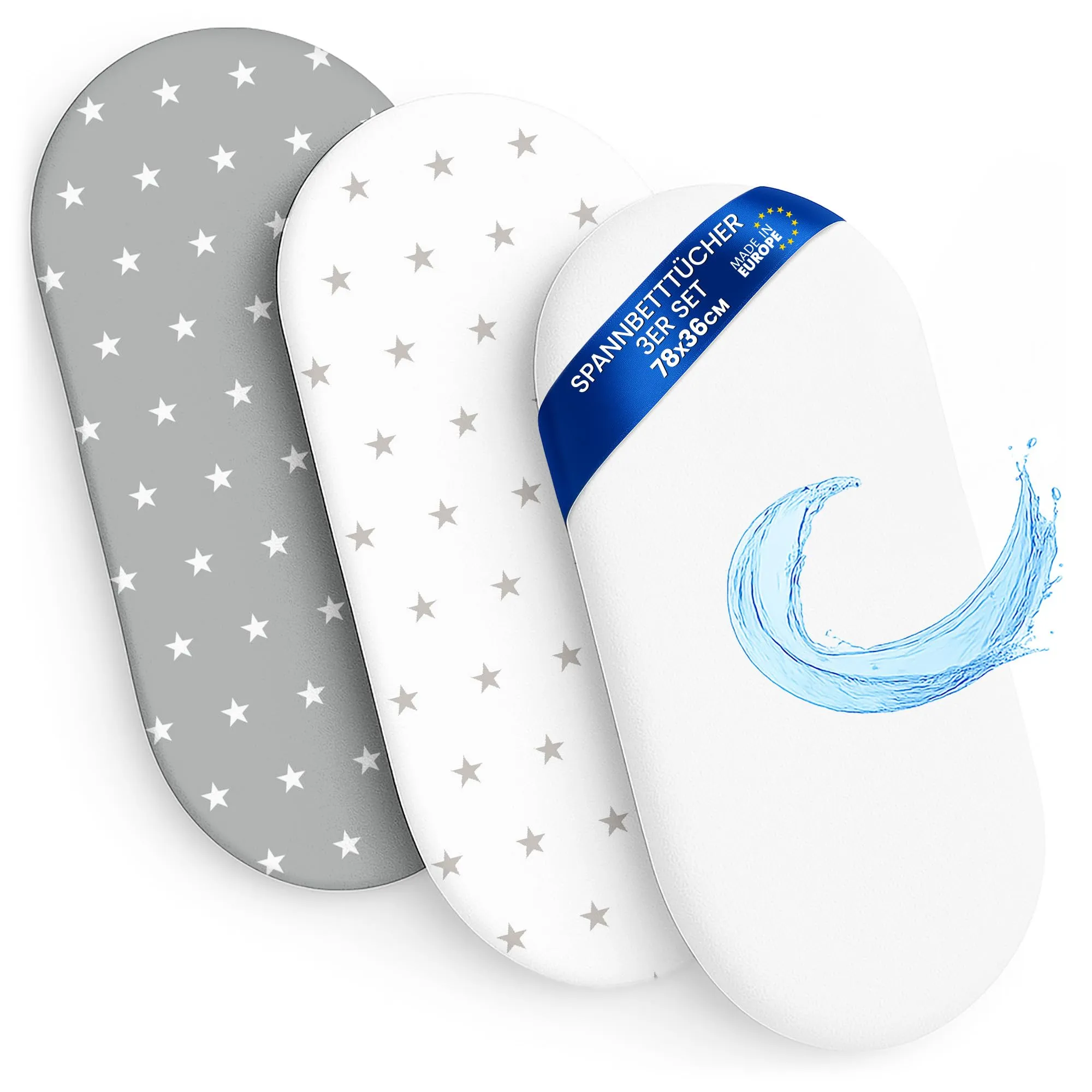 Totsy Baby Set di 3 lenzuola con angoli elastici e coprimaterasso impermeabile per passeggino, 36x78 cm - immagine 1