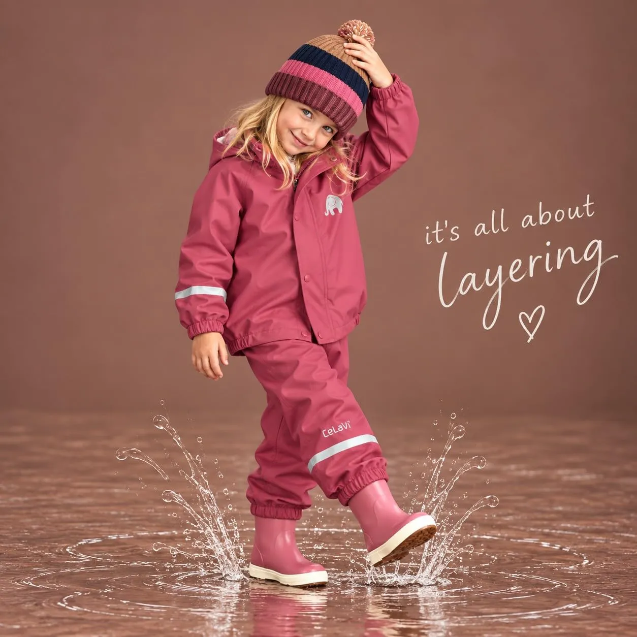 Celavi Basic Set di vestiti da pioggia in poliuretano, rosa, 120 cm - immagine 2