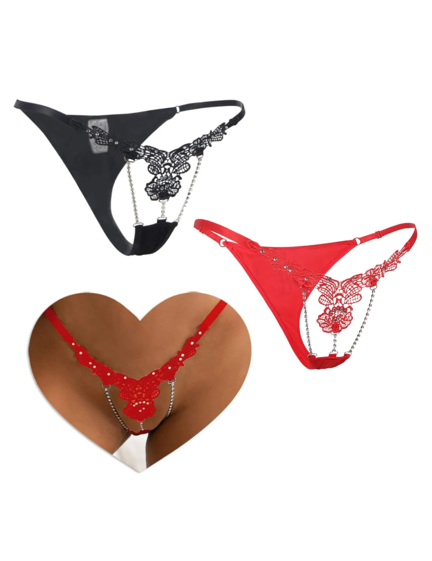 comeondear G-String Perizoma Vita Bassa Donna, Nero+Rosso, XXL - immagine 1