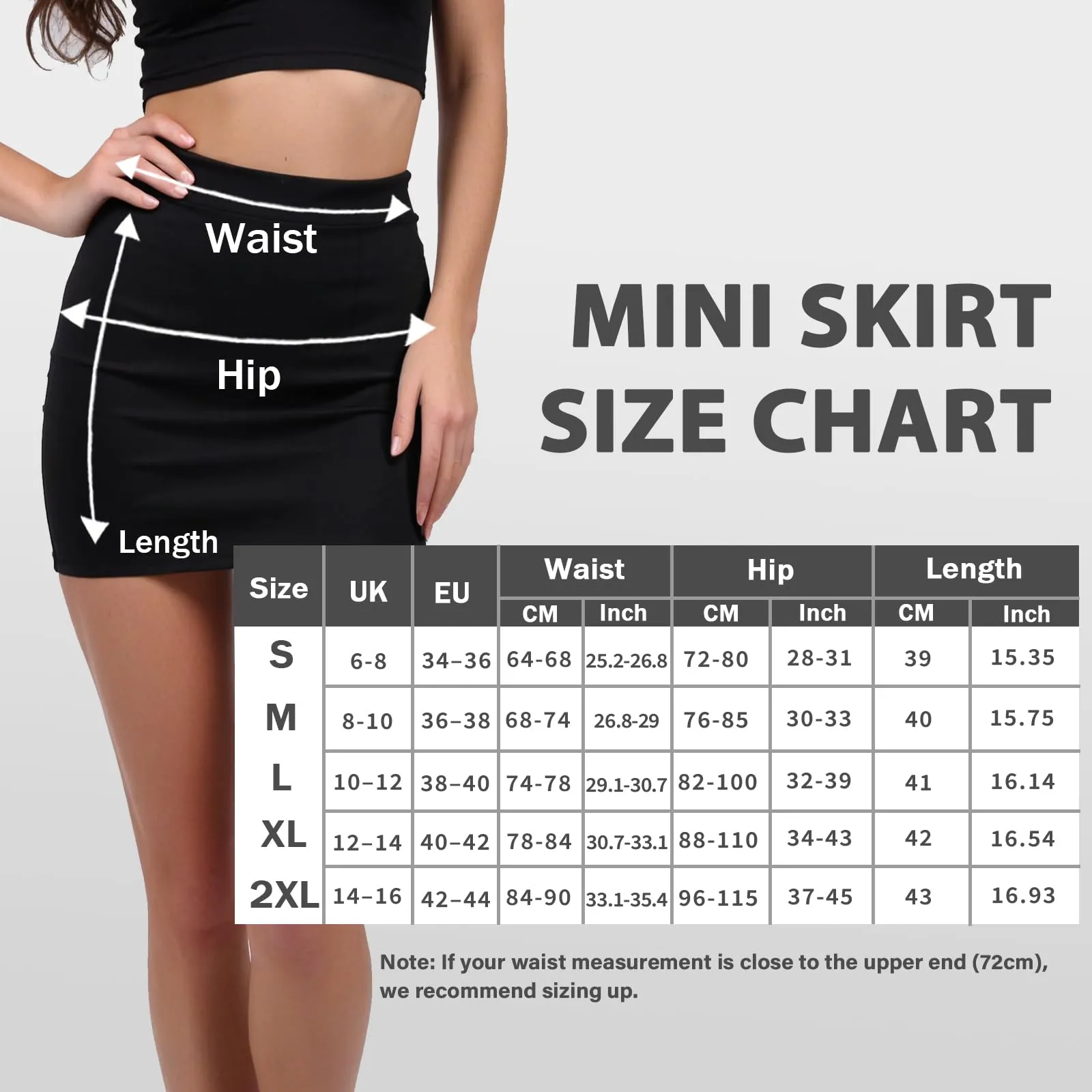 Sahunfri Gonna Corta Donna Elasticizzata, Grigio, XXL - immagine 4