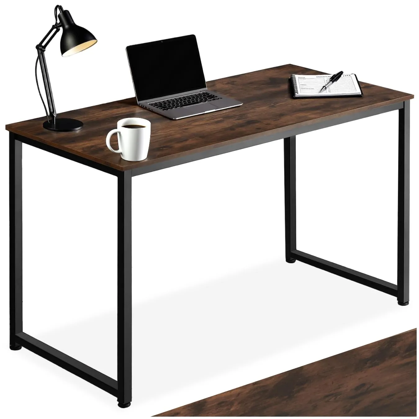 tectake Scrivania Moderna Regolabile in Altezza, Design Industriale, Legno e Acciaio, 140x59x76,5 cm, Industriale Scuro - immagine 1