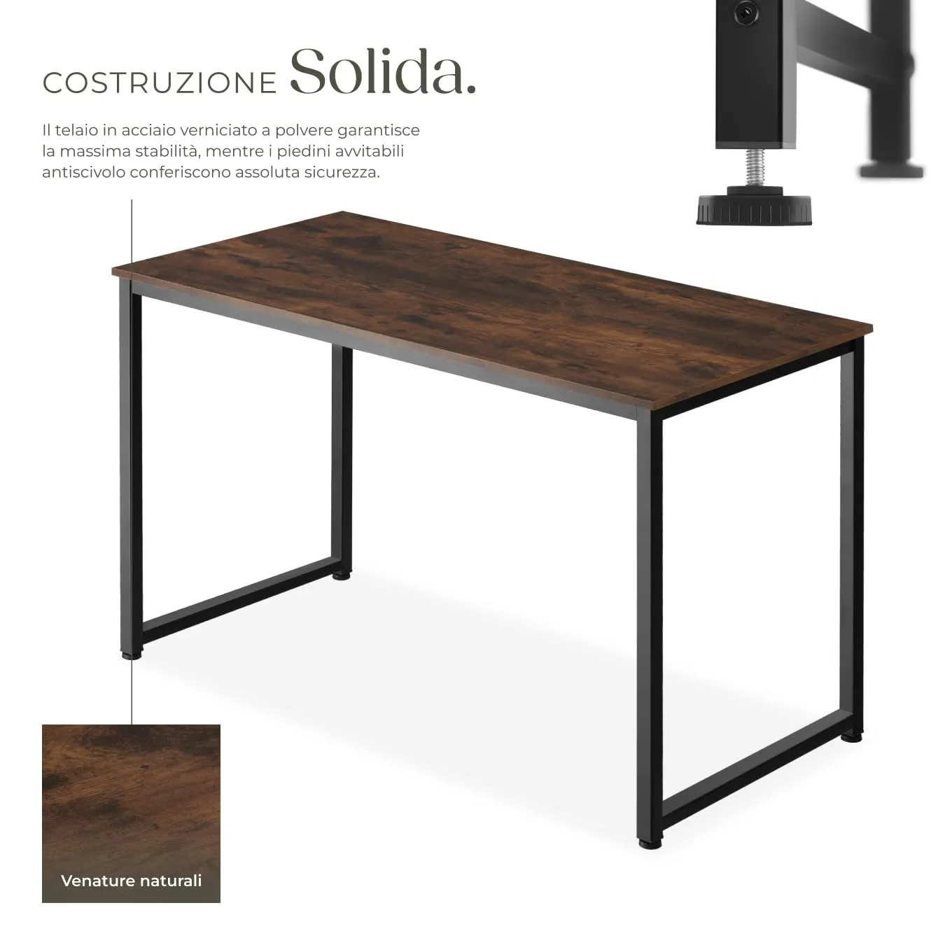 tectake Scrivania Moderna Regolabile in Altezza, Design Industriale, Legno e Acciaio, 140x59x76,5 cm, Industriale Scuro - immagine 3