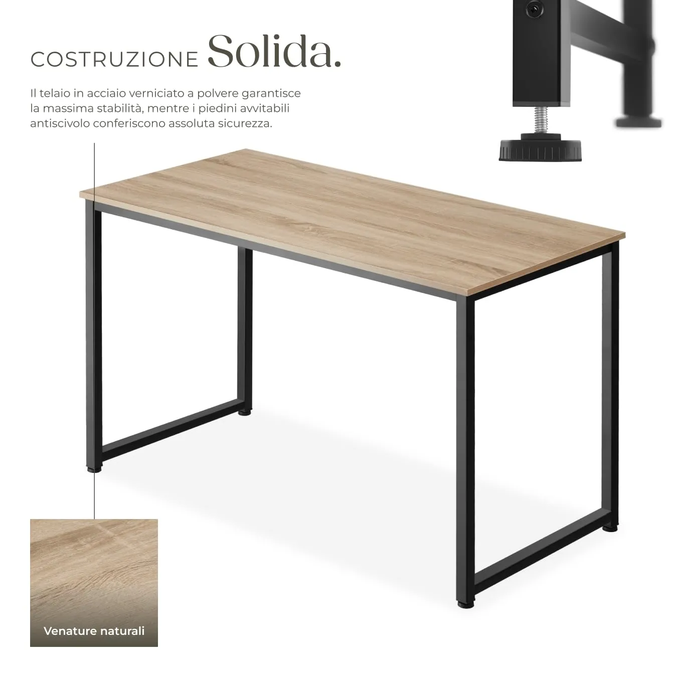 tectake Scrivania Moderna Regolabile in Altezza, Design Industriale in Legno e Acciaio, 120x59x76,5 cm, Industriale Chiaro - immagine 3