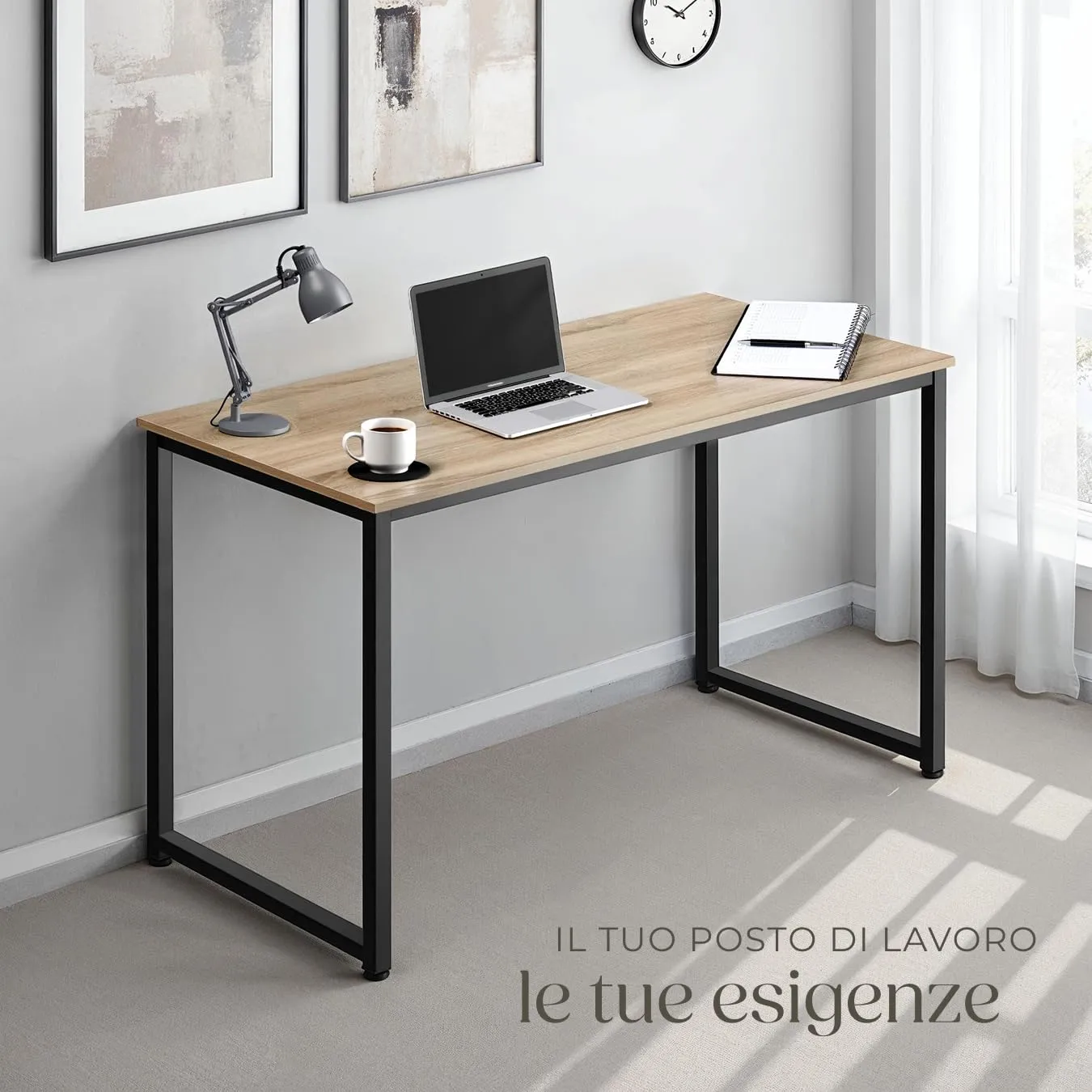 tectake Scrivania Moderna Regolabile in Altezza, Design Industriale in Legno e Acciaio, 120x59x76,5 cm, Industriale Chiaro - immagine 7