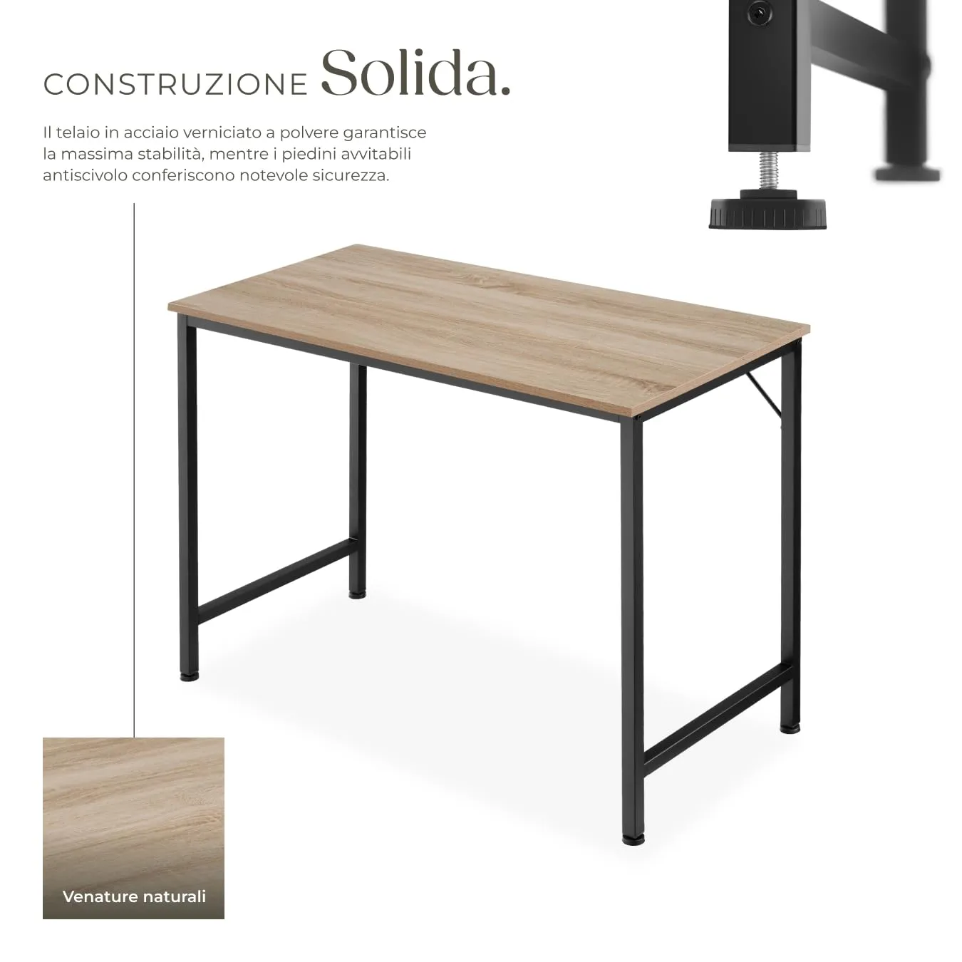 tectake Scrivania Ufficio Moderna 100x50x75,5 cm, Regolabile in Altezza, Legno Industriale Chiaro Rovere Sonoma - immagine 3