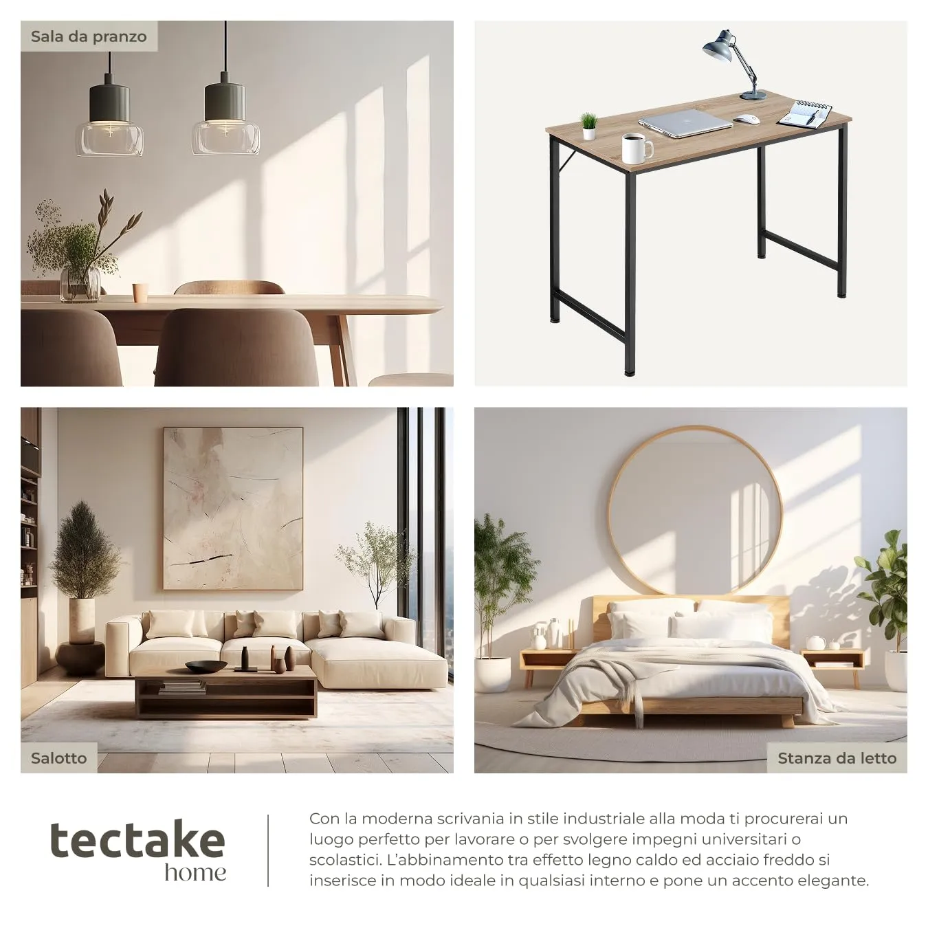 tectake Scrivania Ufficio Moderna 100x50x75,5 cm, Regolabile in Altezza, Legno Industriale Chiaro Rovere Sonoma - immagine 5