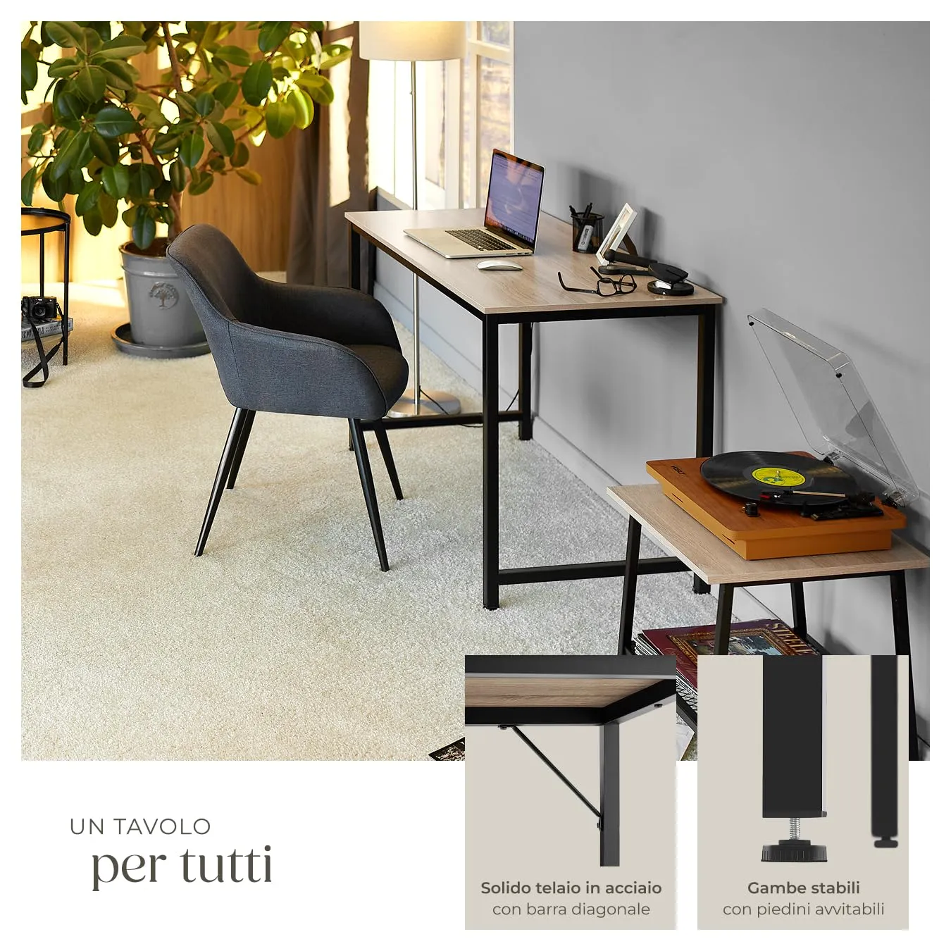 tectake Scrivania Moderna Industriale Regolabile in Altezza, Legno e Acciaio, 80x50x75,5 cm, Industriale Chiaro - immagine 5