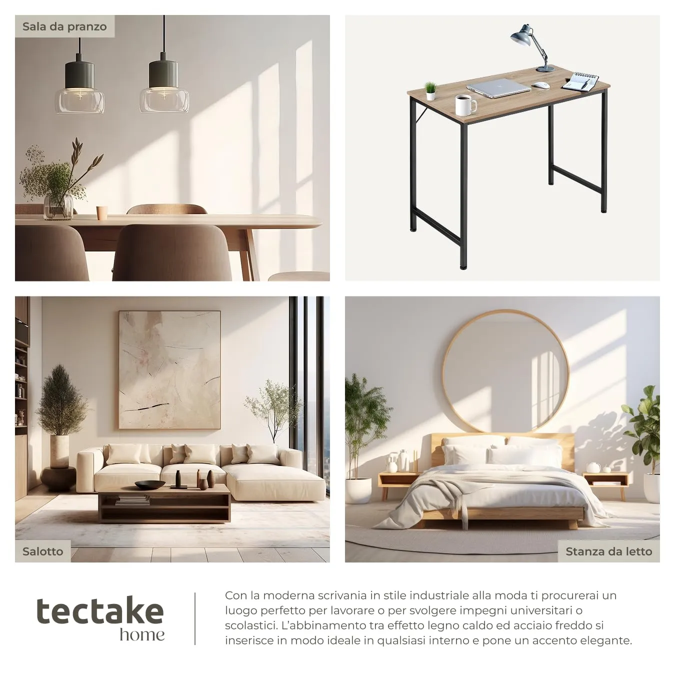 tectake Scrivania Moderna Industriale Regolabile in Altezza, Legno e Acciaio, 80x50x75,5 cm, Industriale Chiaro - immagine 6