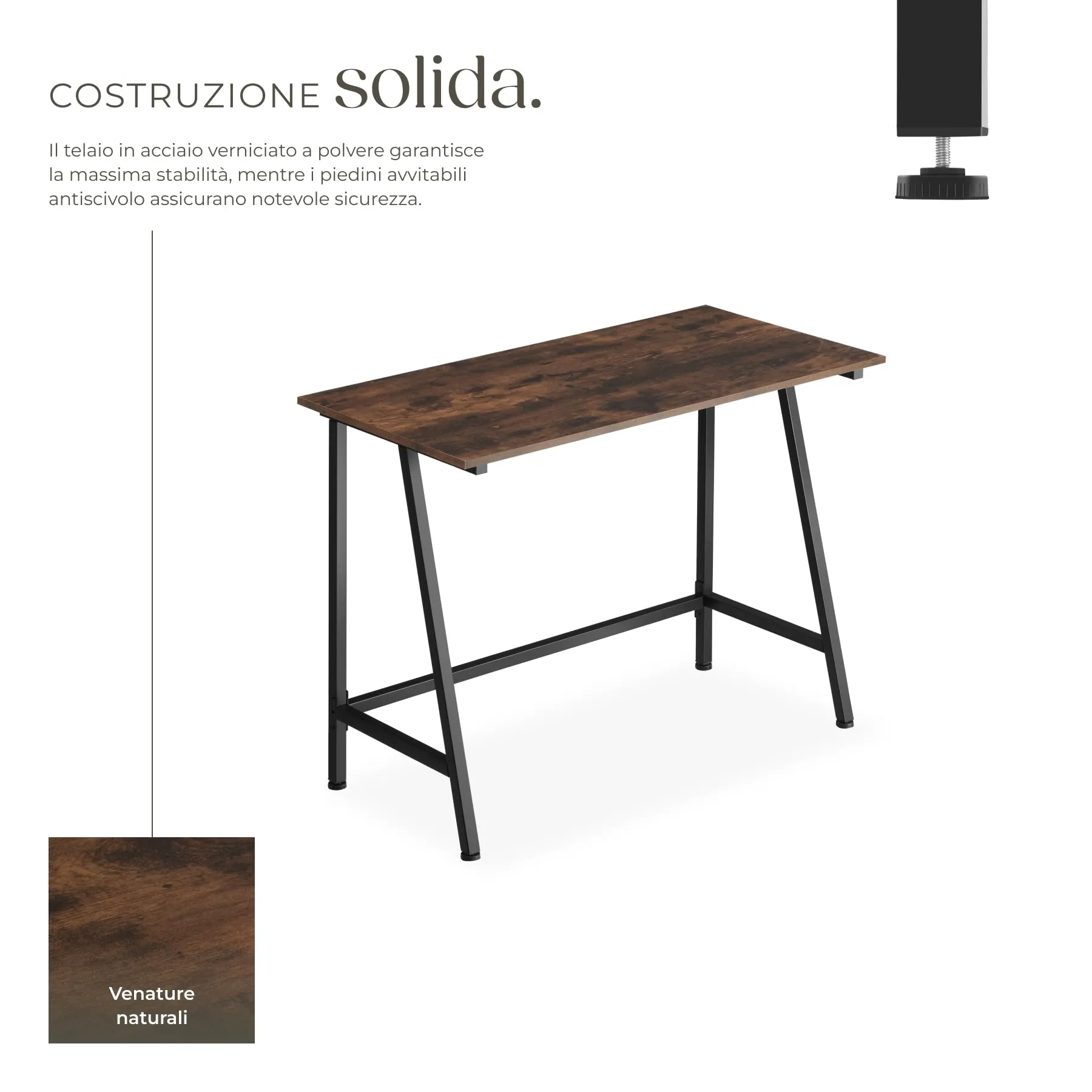 tectake Scrivania Gaming e da Lavoro 100 x 50 x 77 cm, Telaio in Acciaio, Legno Industriale Scuro - immagine 3