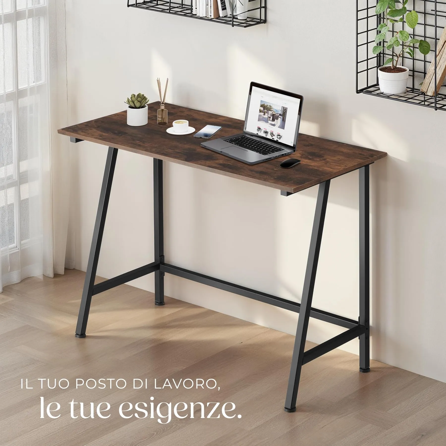 tectake Scrivania Gaming e da Lavoro 100 x 50 x 77 cm, Telaio in Acciaio, Legno Industriale Scuro - immagine 7