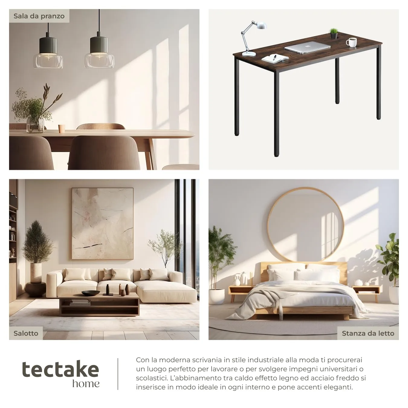 tectake Scrivania Gaming 120 x 60 x 75,5 cm, Stile Industriale - Legno Scuro - immagine 5