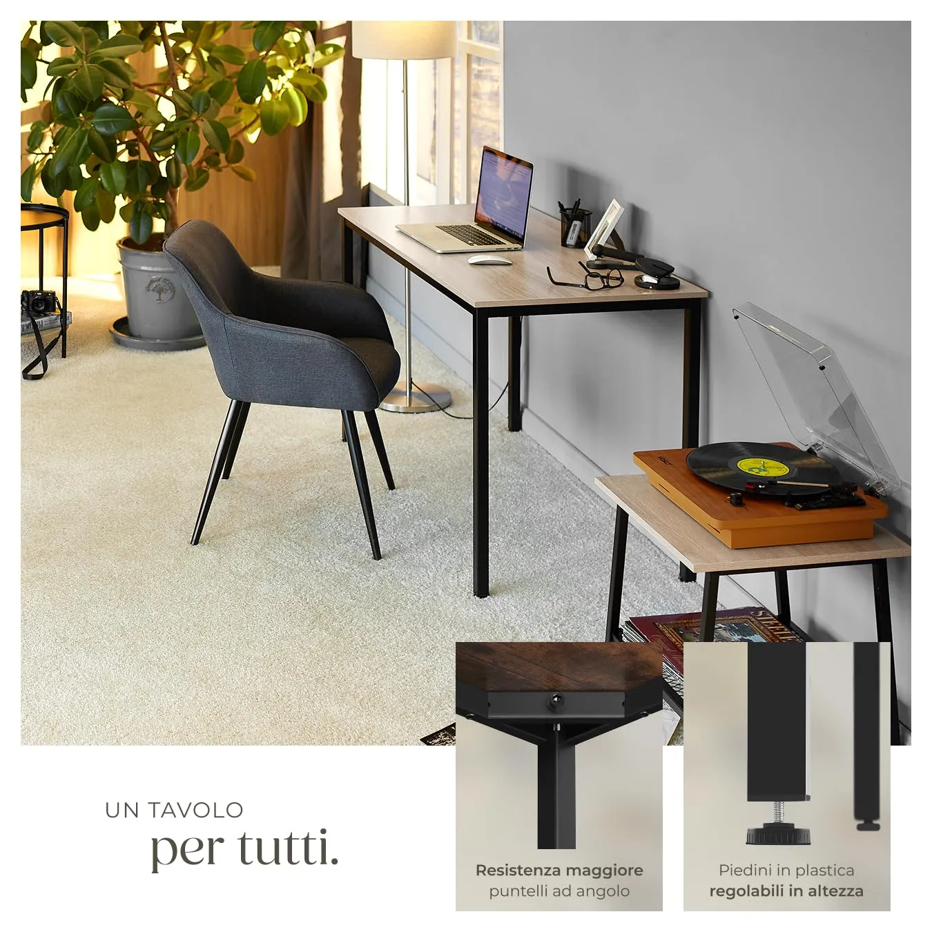 tectake Scrivania Gaming 120 x 60 x 75,5 cm, Stile Industriale - Legno Chiaro - immagine 4
