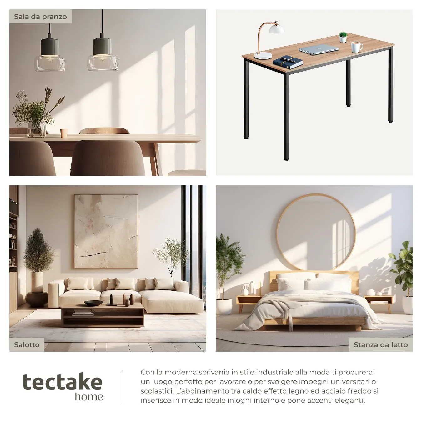 tectake Scrivania Gaming 120 x 60 x 75,5 cm, Stile Industriale - Legno Chiaro - immagine 5