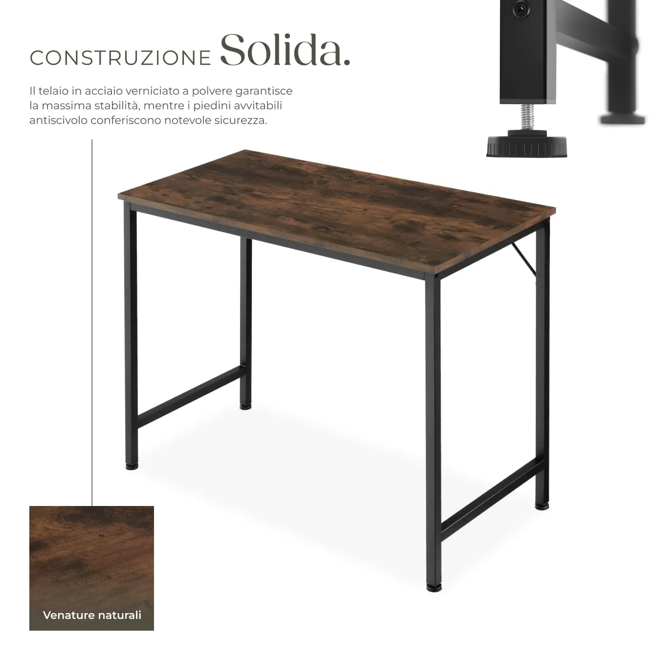 tectake Scrivania Moderna Regolabile in Altezza Design Industriale, Legno e Acciaio, 80x50x75,5 cm, Industriale Scuro - immagine 3