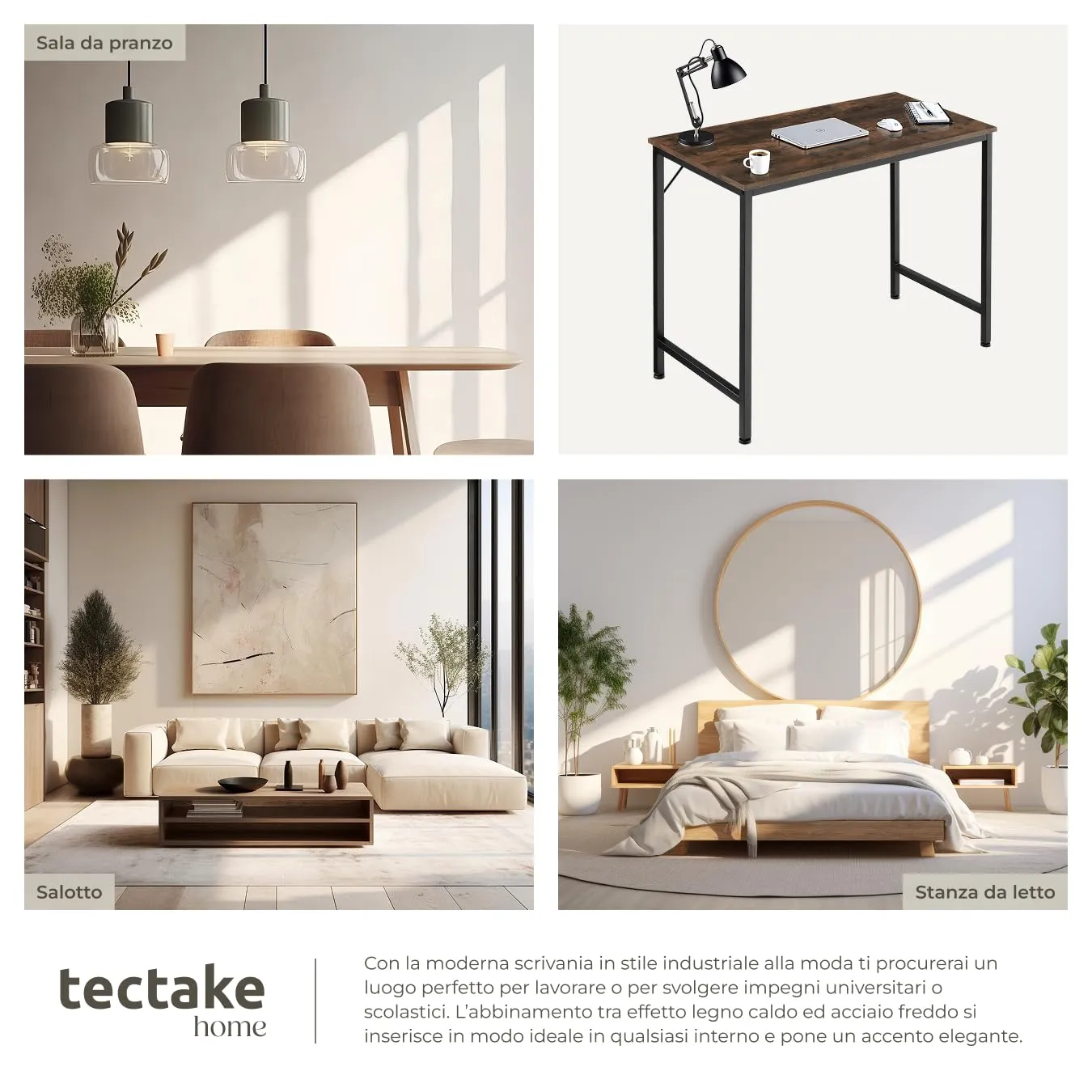 tectake Scrivania Moderna Regolabile in Altezza Design Industriale, Legno e Acciaio, 80x50x75,5 cm, Industriale Scuro - immagine 5
