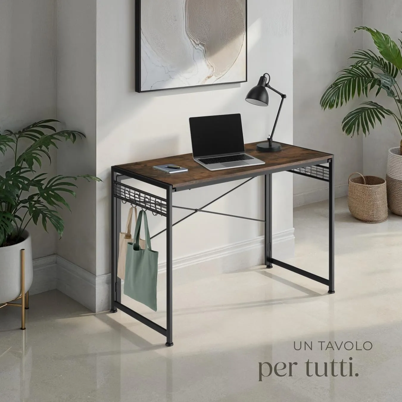 tectake Scrivania Pieghevole Industriale, Regolabile in Altezza, Telaio in Acciaio e Superfici in Reticolato, 102 x 51 x 77 cm, Industriale Scuro - immagine 7
