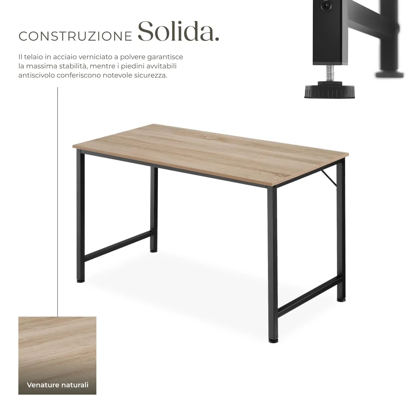 tectake Scrivania Moderna Regolabile in Altezza Design Industriale in Legno e Acciaio, 140x60x75,5 cm, Industriale Chiaro - immagine 3