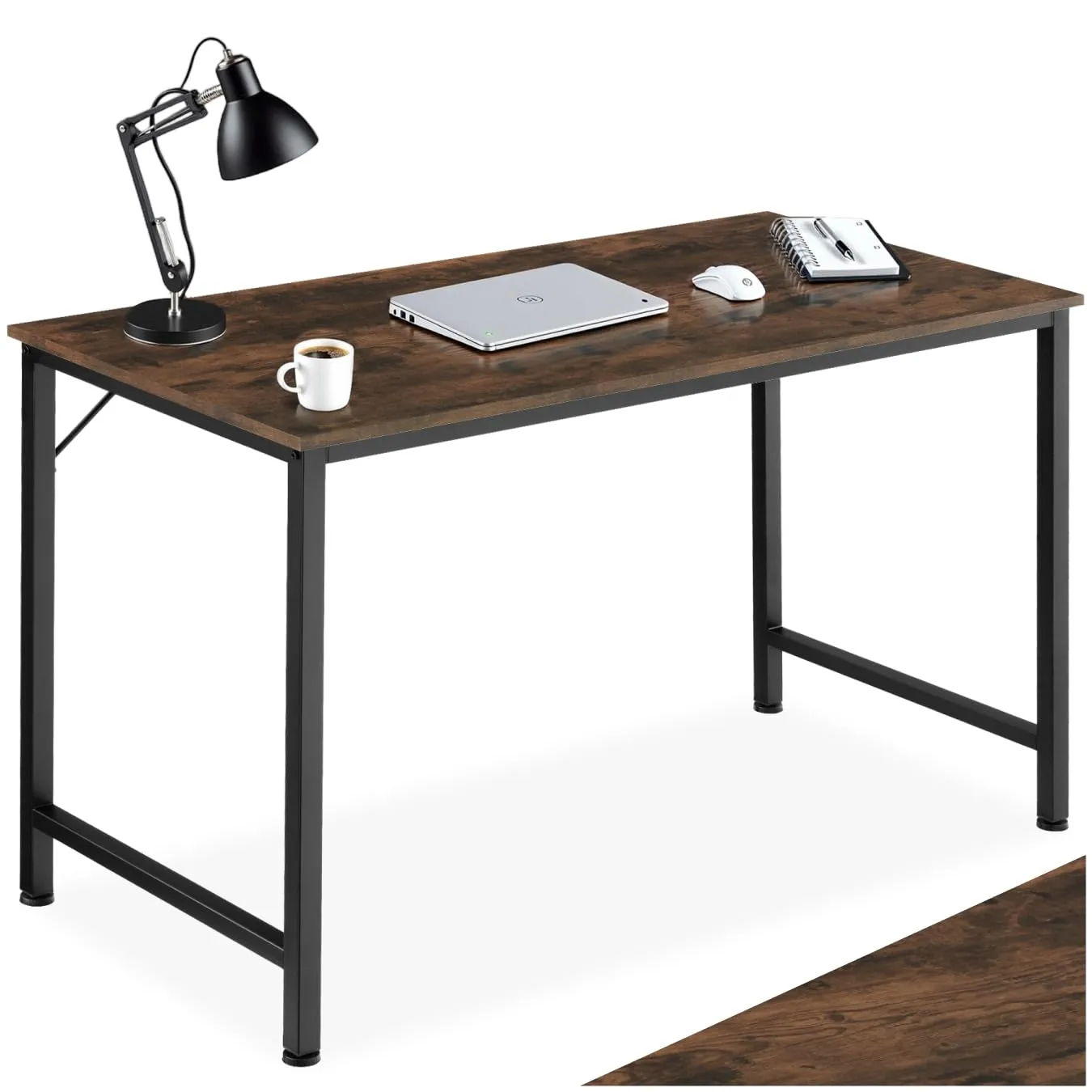 tectake Scrivania Moderna Regolabile in Altezza Design Industriale, Legno e Acciaio, 140x60x75,5 cm, Industriale Scuro - immagine 1