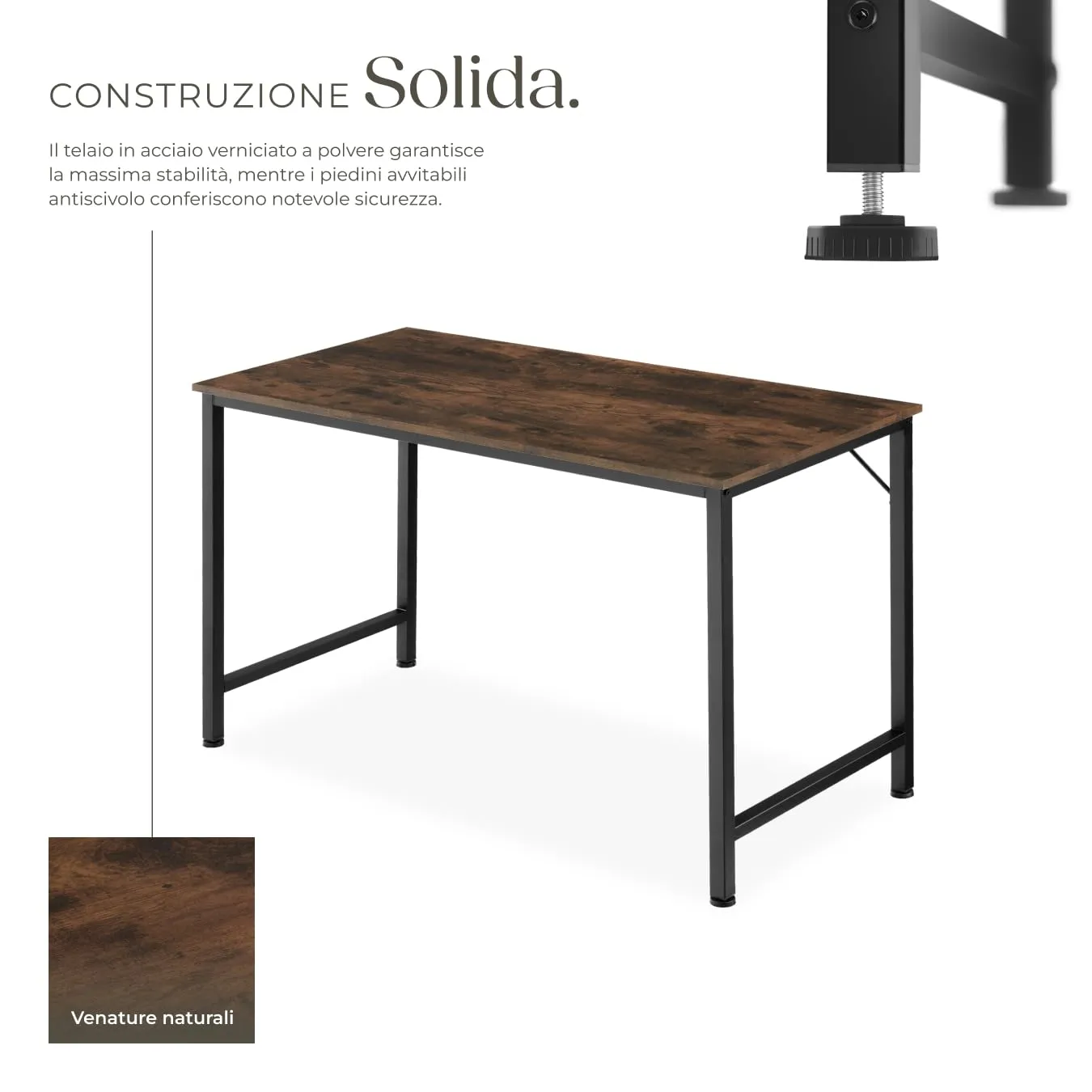 tectake Scrivania Moderna Regolabile in Altezza Design Industriale, Legno e Acciaio, 140x60x75,5 cm, Industriale Scuro - immagine 3