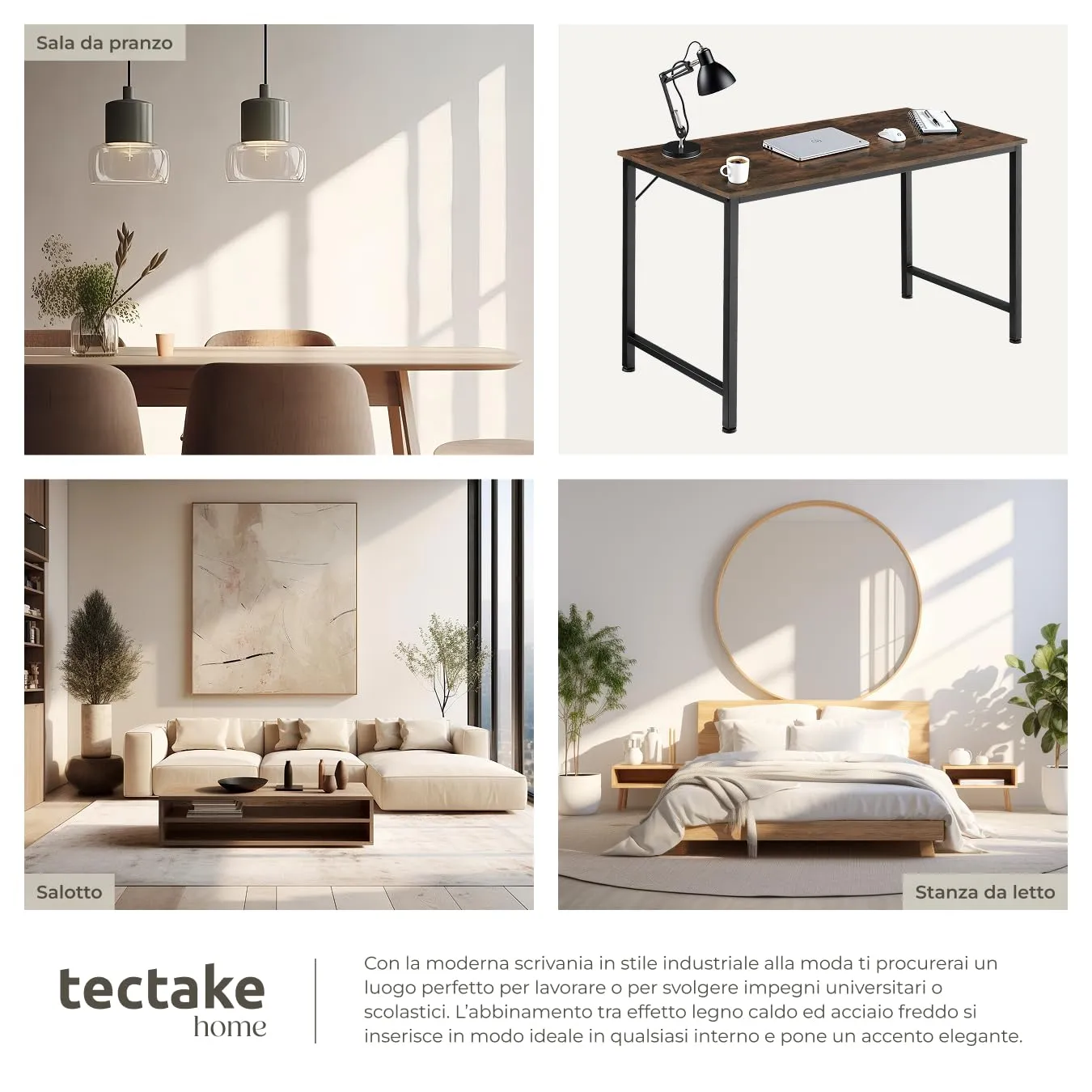 tectake Scrivania Moderna Regolabile in Altezza Design Industriale, Legno e Acciaio, 140x60x75,5 cm, Industriale Scuro - immagine 5