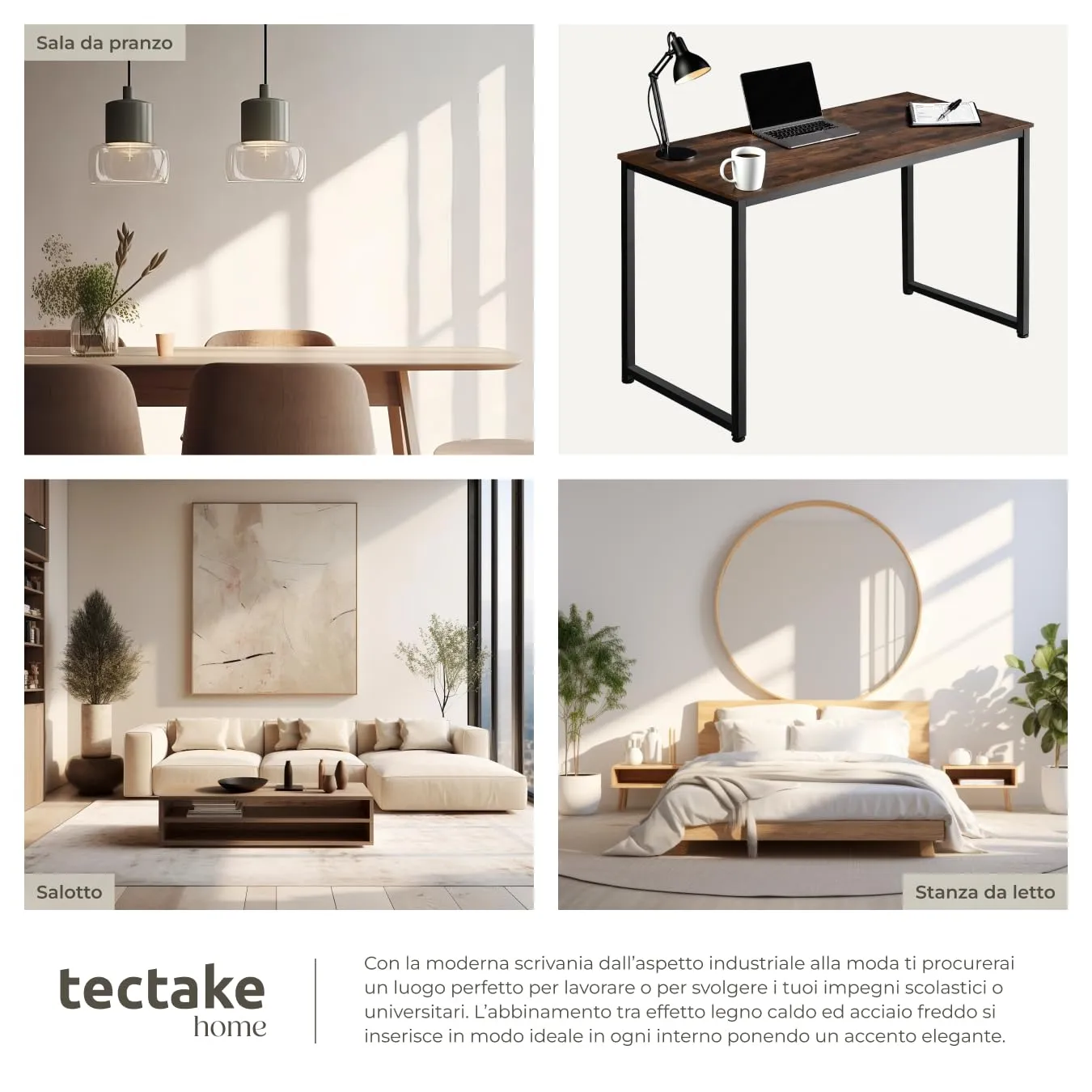 tectake Scrivania Moderna Industriale in Legno e Acciaio, Regolabile in Altezza, 120x59x76,5 cm, Industriale Scuro - immagine 5