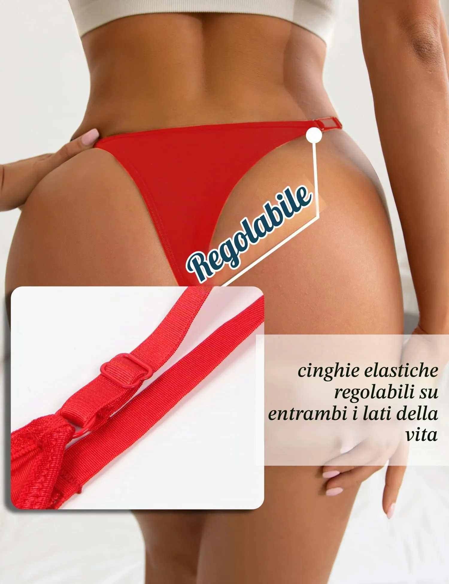 comeondear G-String Vita Bassa Donna Perizoma Rosso, L - immagine 3