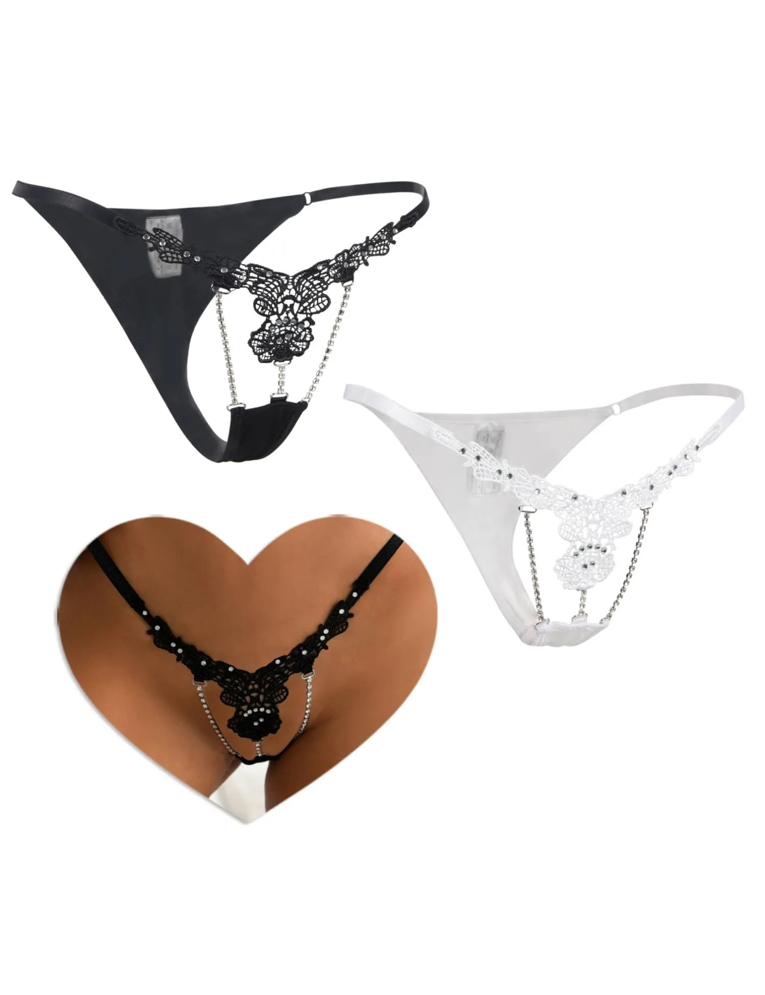 comeondear G-String Perizoma Vita Bassa Donna, Nero e Bianco, XL - immagine 1