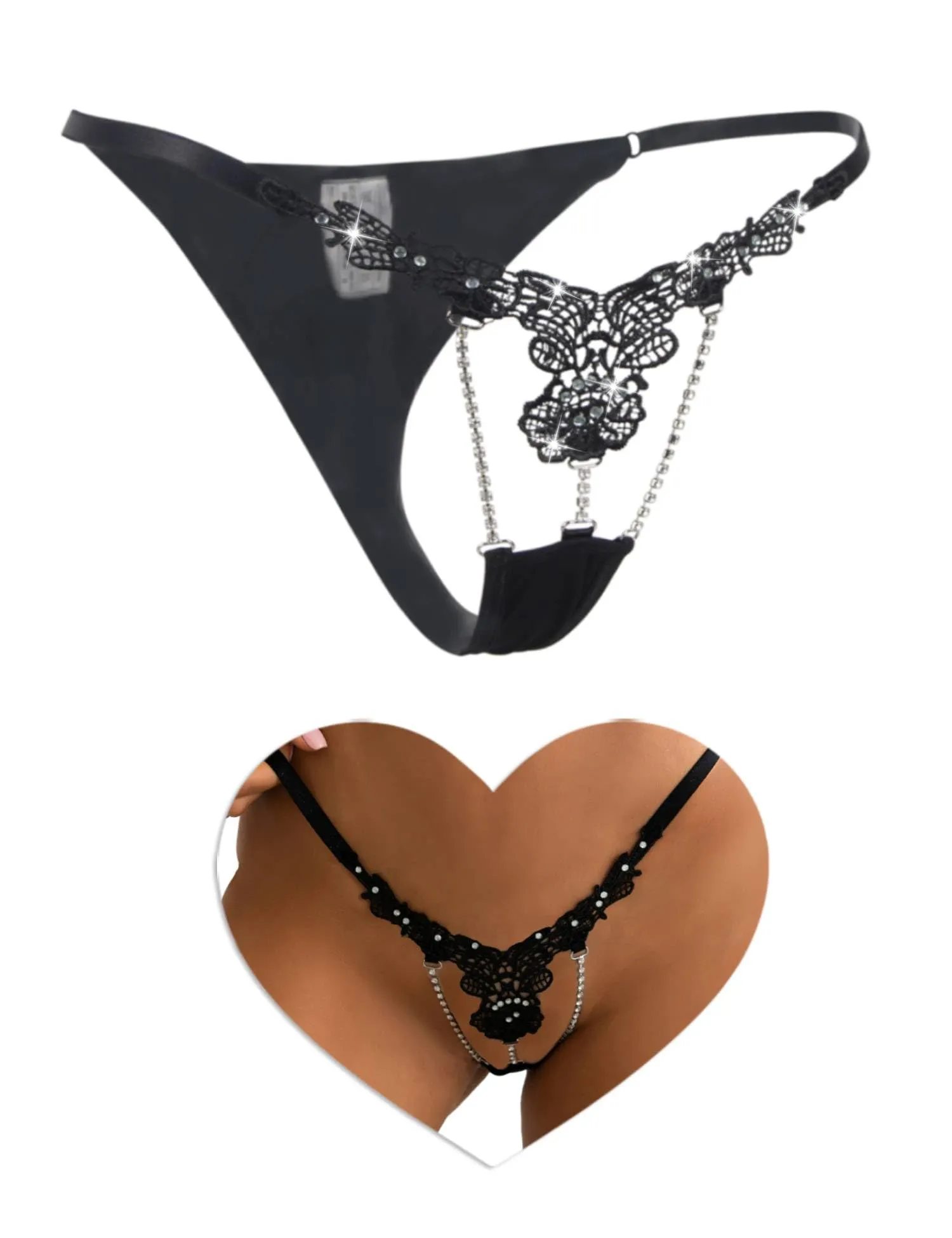 comeondear G-String Perizoma Vita Bassa Donna, Nero, L - immagine 1