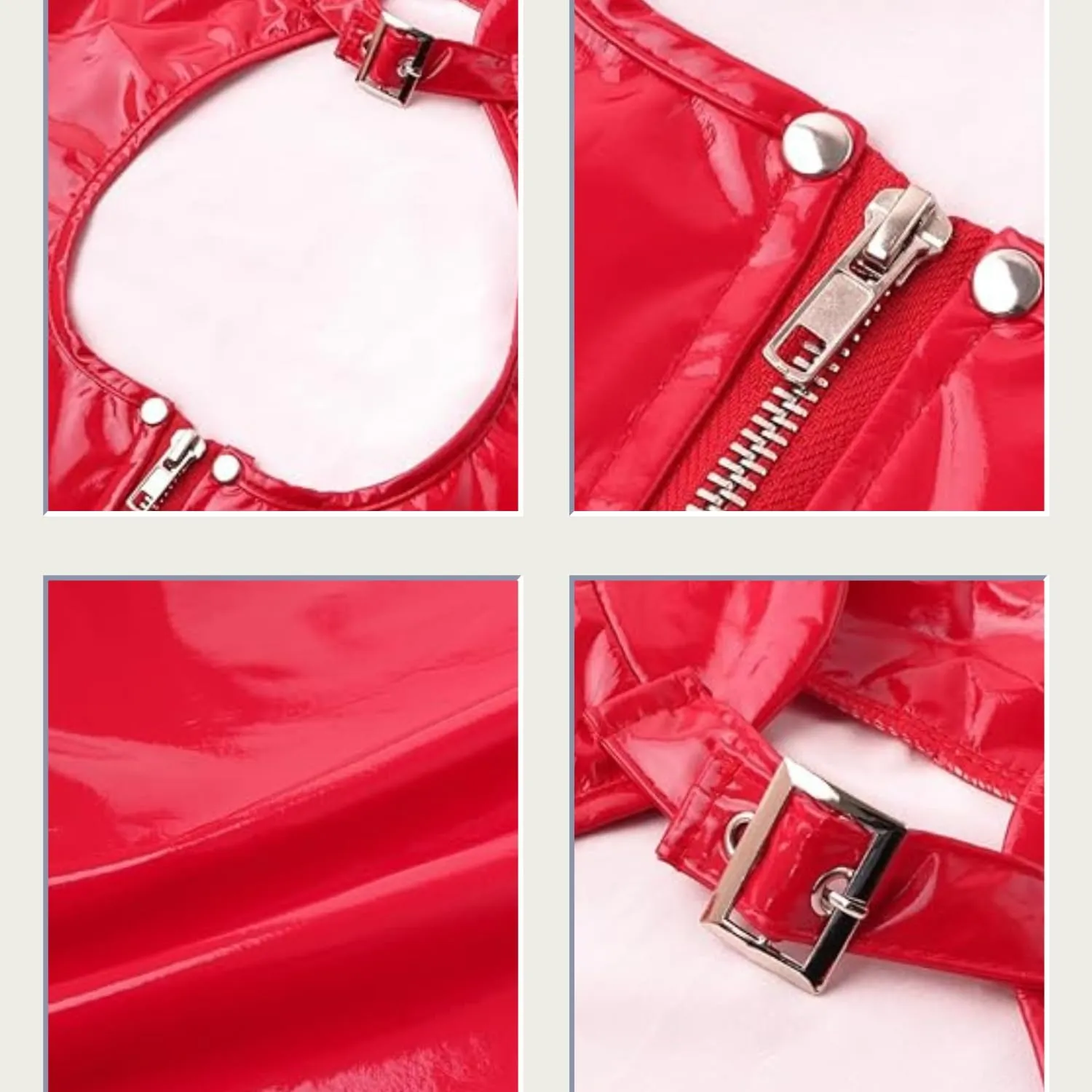 Gatamiau Mini Abito da Festa in Pelle Wetlook con Cerniera e Ritaglio, Slim Fit, Rosso, S - immagine 6
