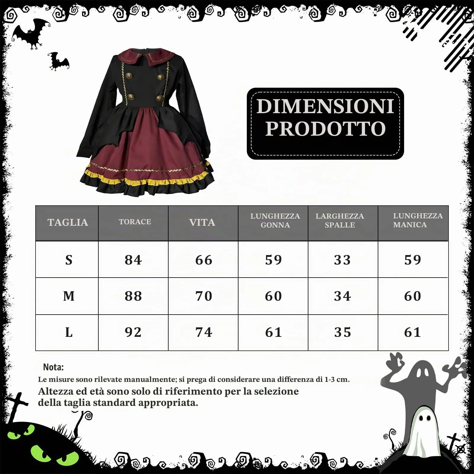 Yunlaishaocer Costume da Mago 4 Pezzi con Cappello, Abito Lolita, Cravatta e Cintura per Donne e Ragazze, Taglia M - immagine 2
