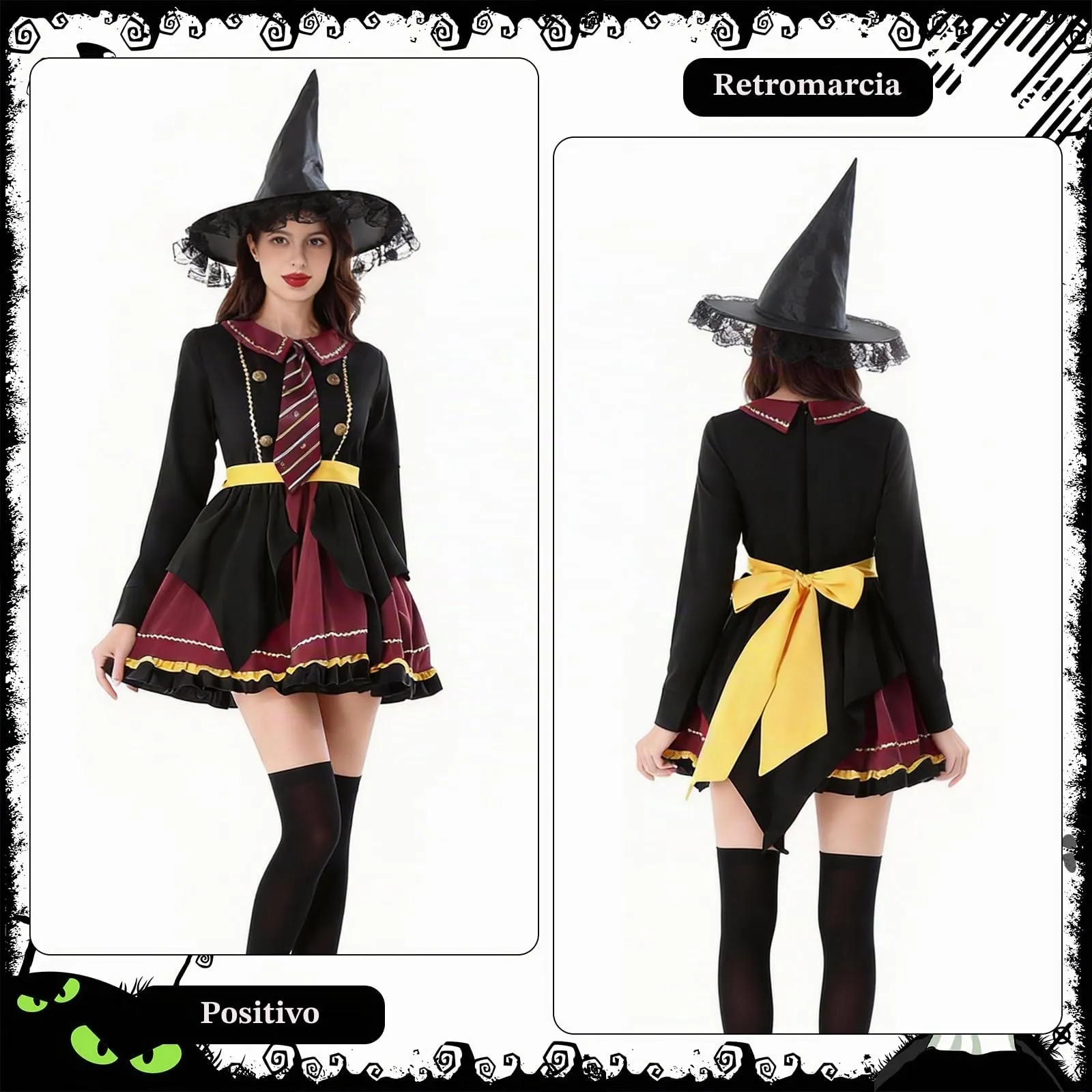 Yunlaishaocer Costume da Mago 4 Pezzi con Cappello, Abito Lolita, Cravatta e Cintura per Donne e Ragazze, Taglia M - immagine 5