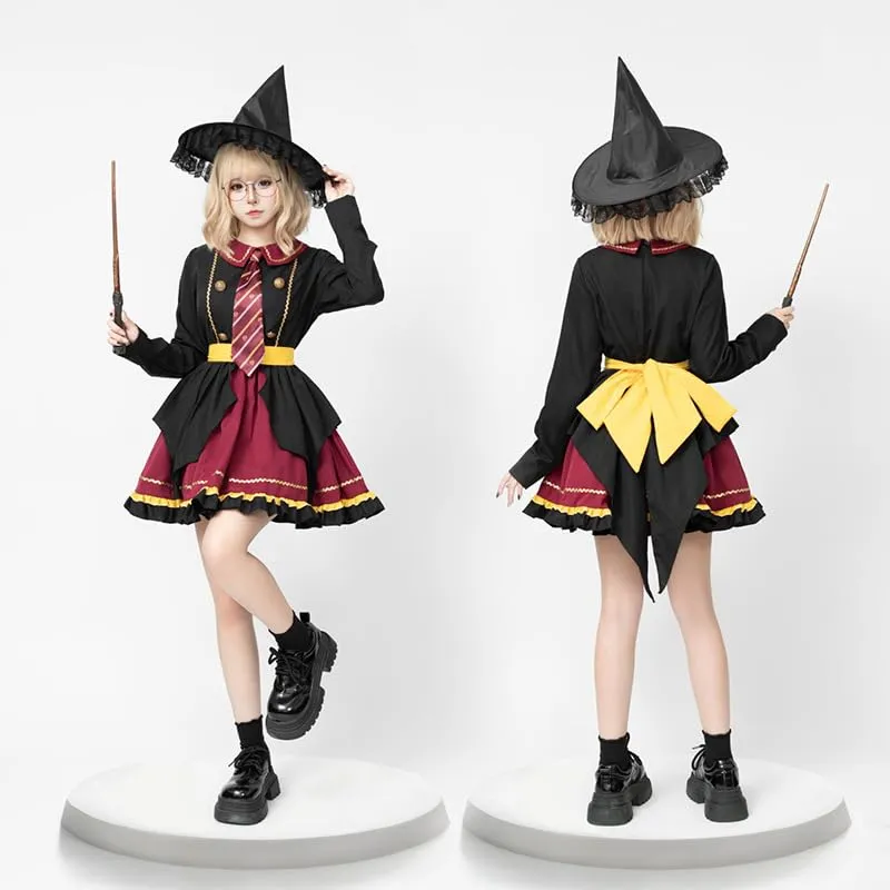 Yunlaishaocer Costume da Mago 4 Pezzi con Cappello, Abito Lolita, Cravatta e Cintura per Donne e Ragazze, Taglia M - immagine 8