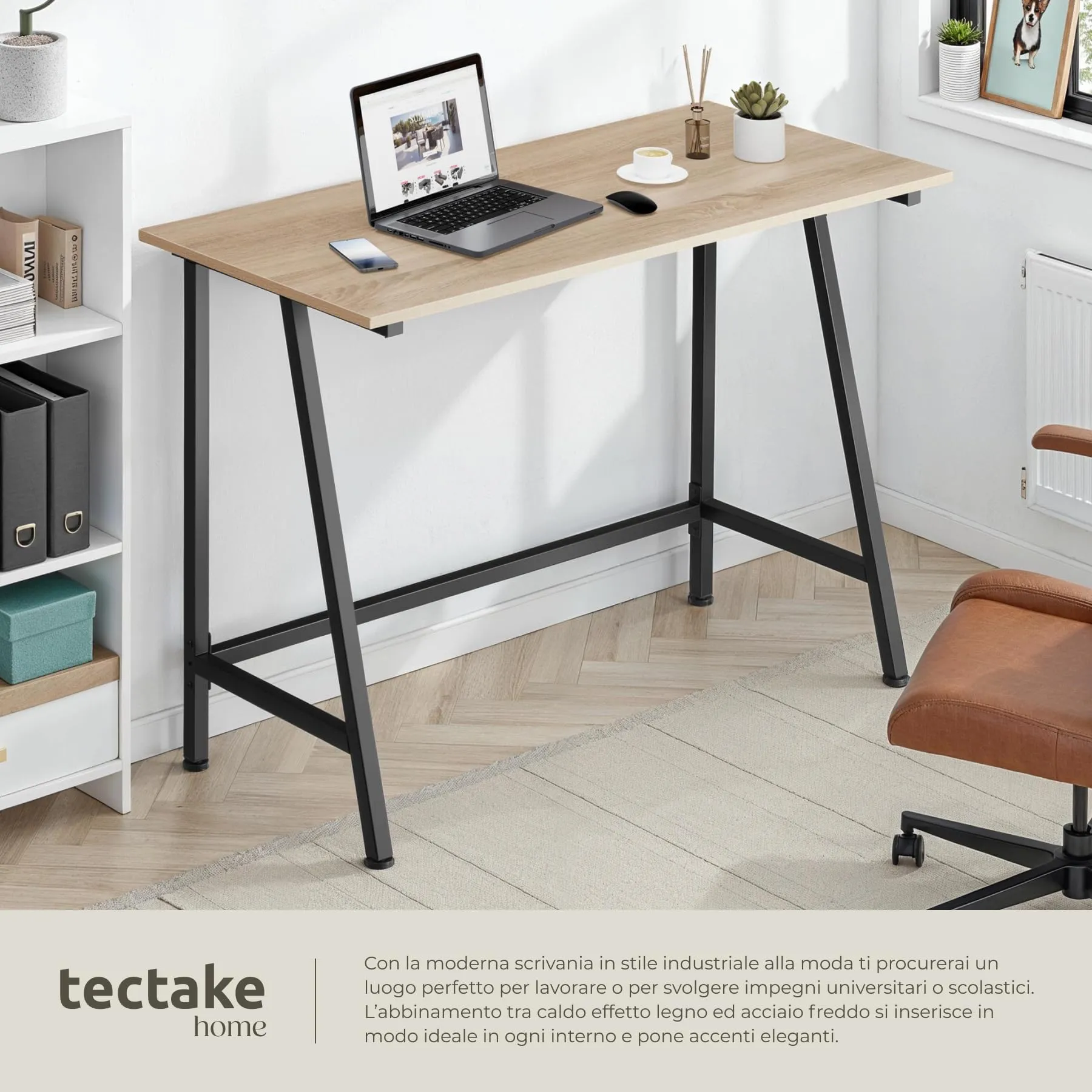 tectake Scrivania Gaming e da Lavoro, 100 x 50 x 77 cm, Telaio in Acciaio e Truciolato, Rovere Sonoma - immagine 4